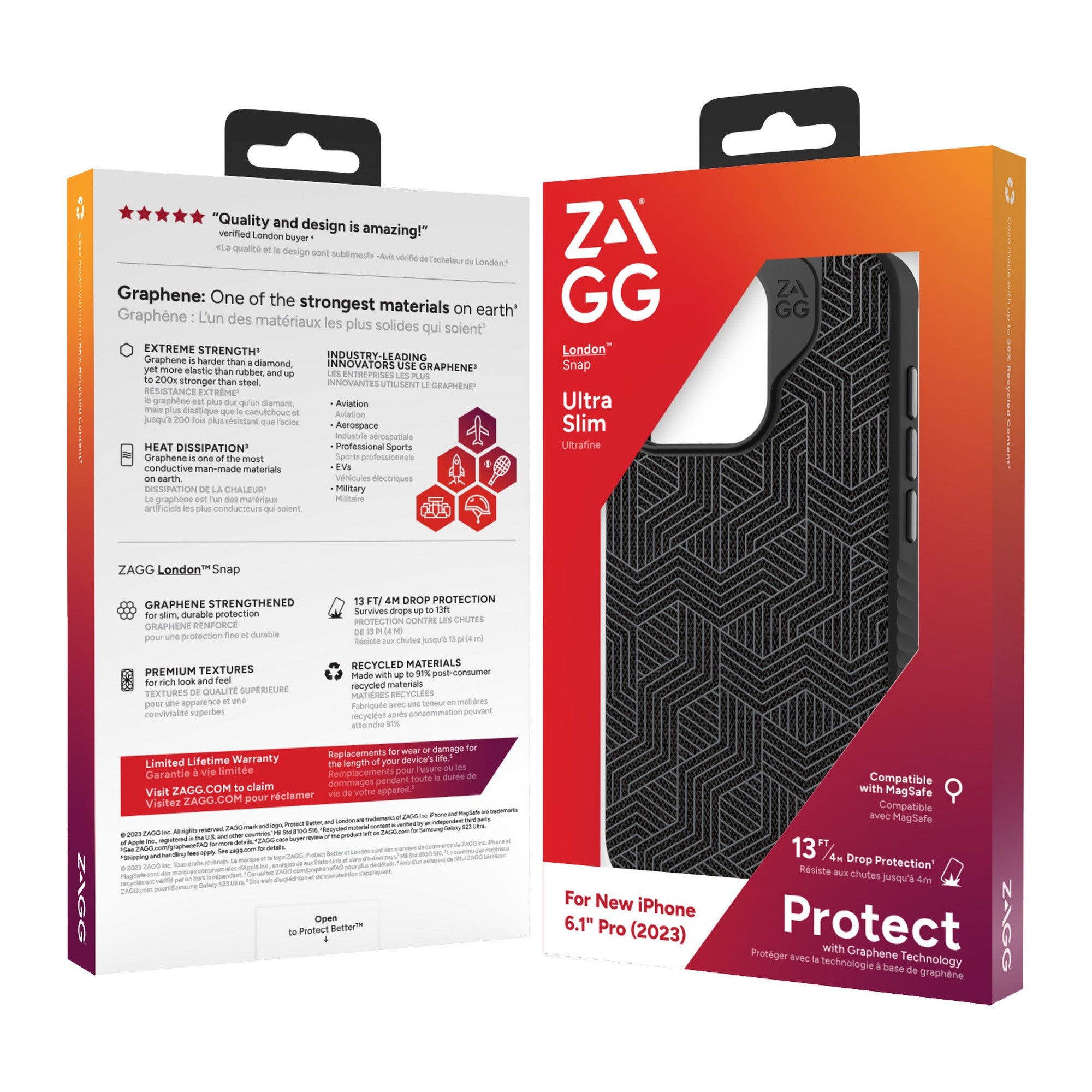 iPhone 15 Pro ZAGG/GEAR4 Graphene London Snap Case - Black Geo - 15-11663