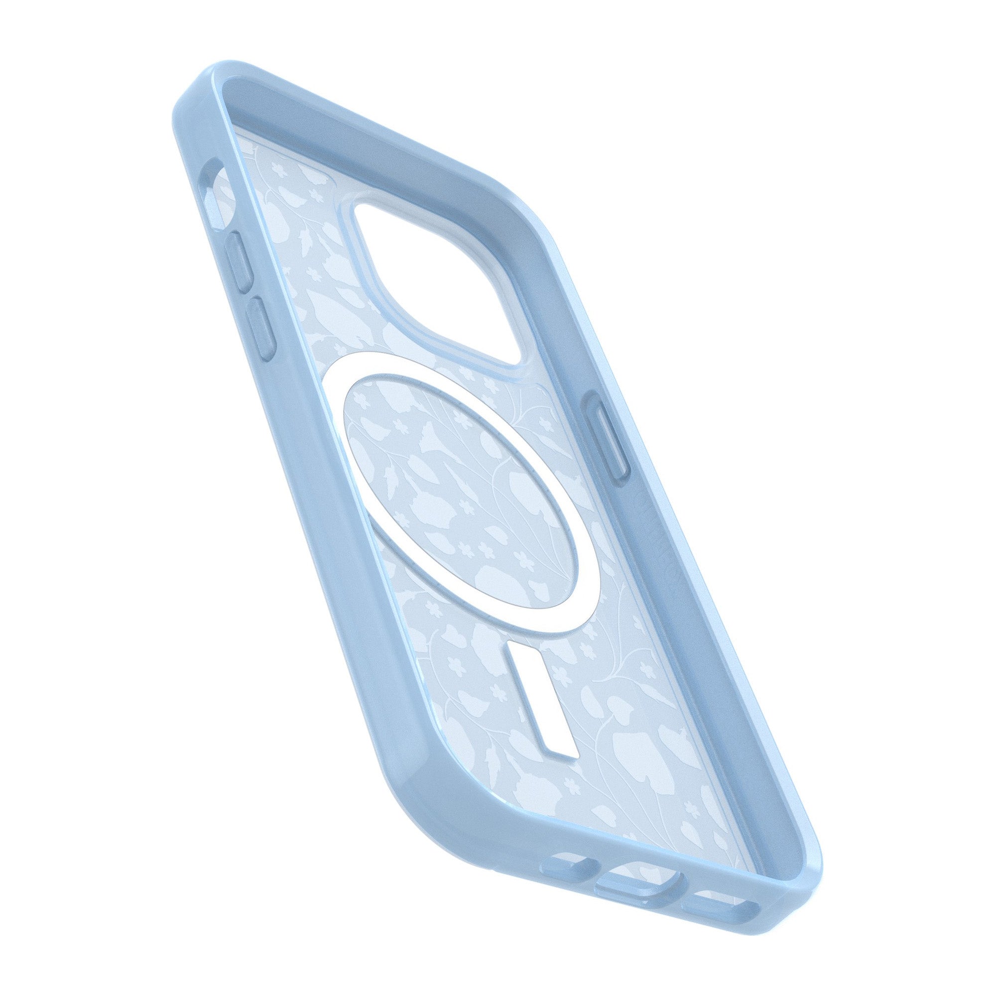 iPhone 15/14/13 Otterbox Symmetry w/ MagSafe Clear Series Case - Blue (Dawn Floral) - 15-11745