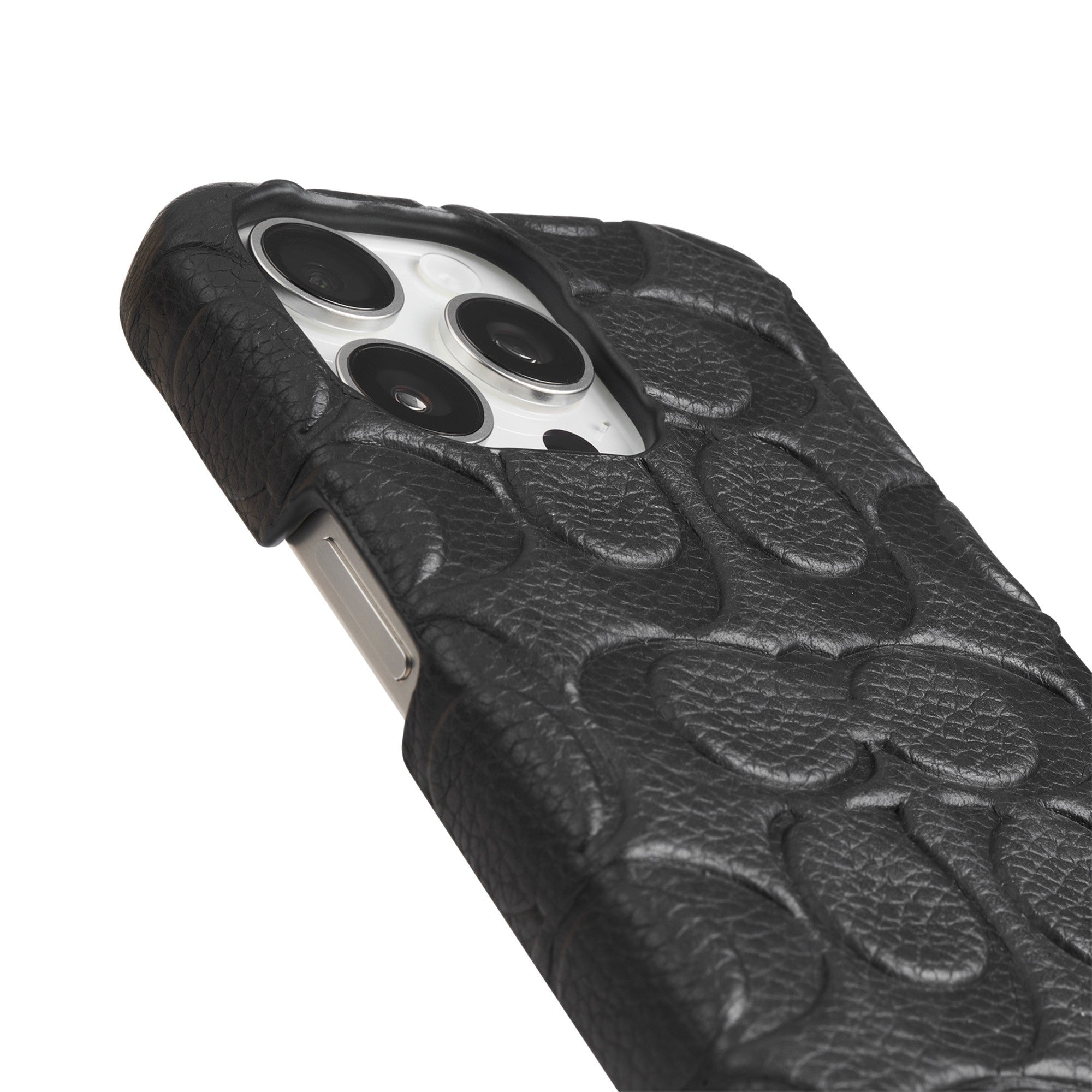 iPhone 15 Pro Coach Leather Slim Wrap Signature C Case - Black Emboss - 15-12448