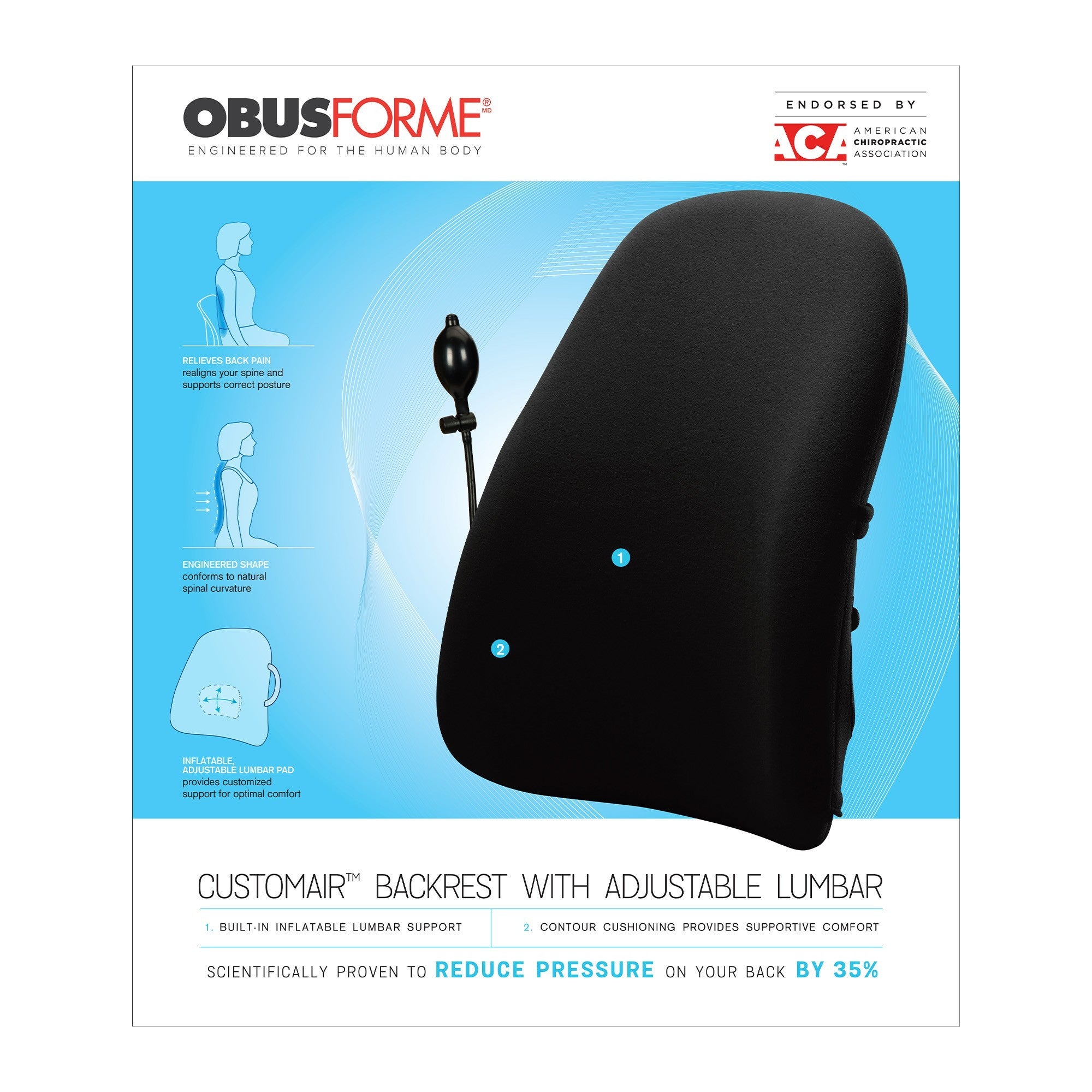 ObusForme CustomAIR Backrest with Adjustable Lumbar - 15-12760