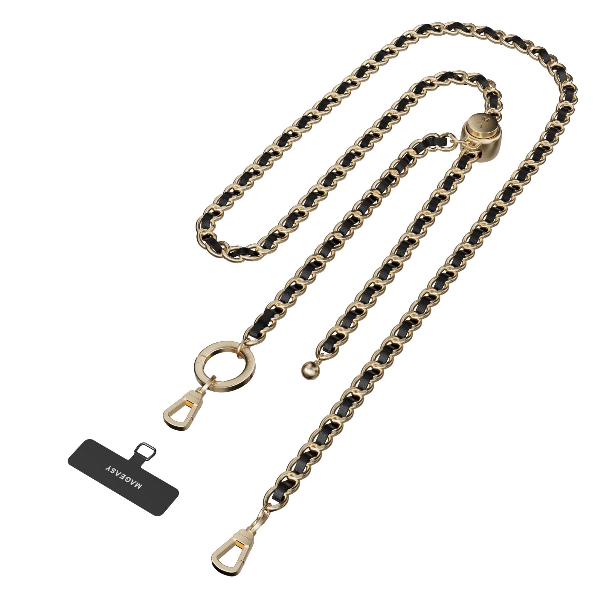 Universal MAGEASY Leather Chain Classic Strap + Card  - Black/Gold - 15-12764