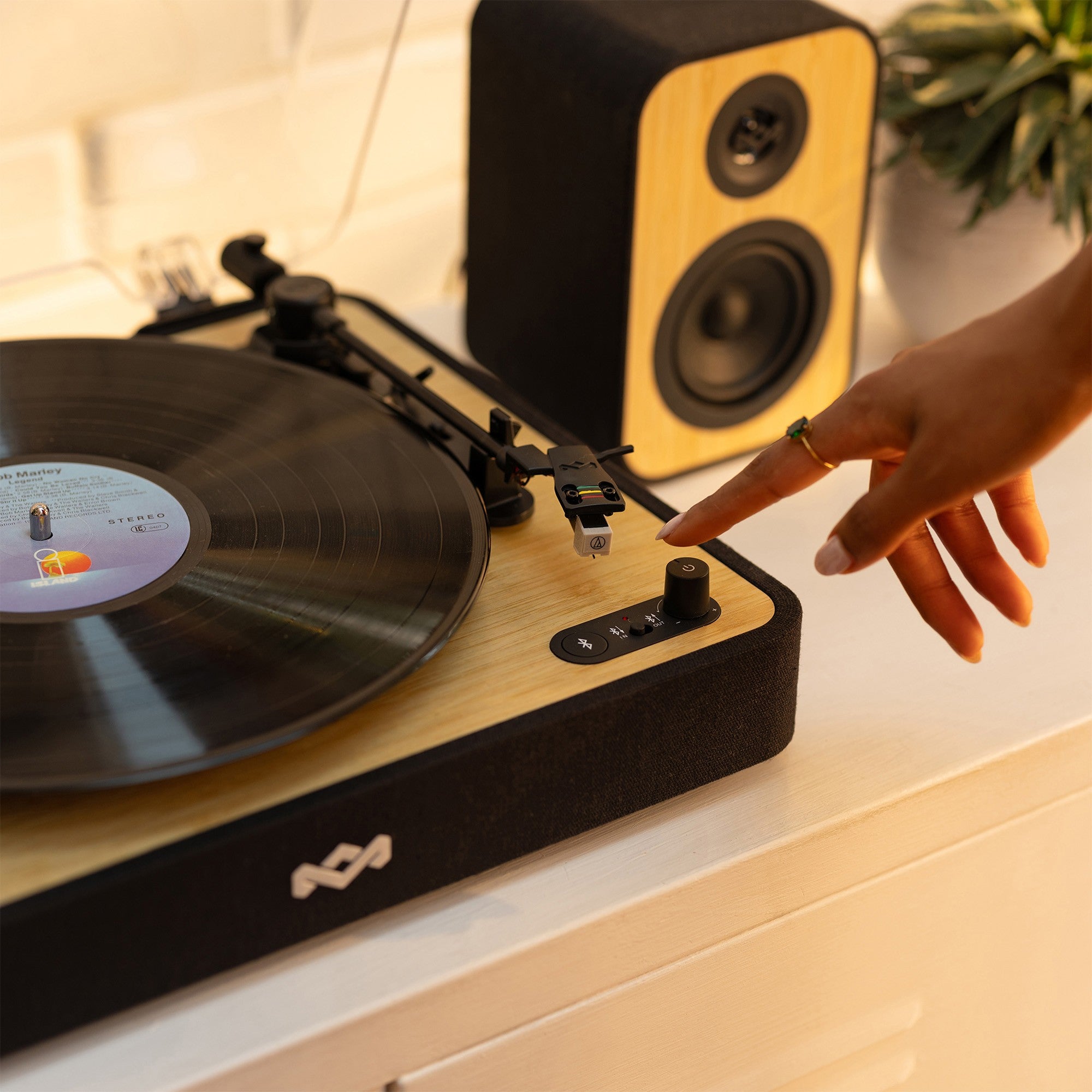 House of Marley Revolution Turntable with Bluetooth Speakers - Light Wood/Black - 15-13310