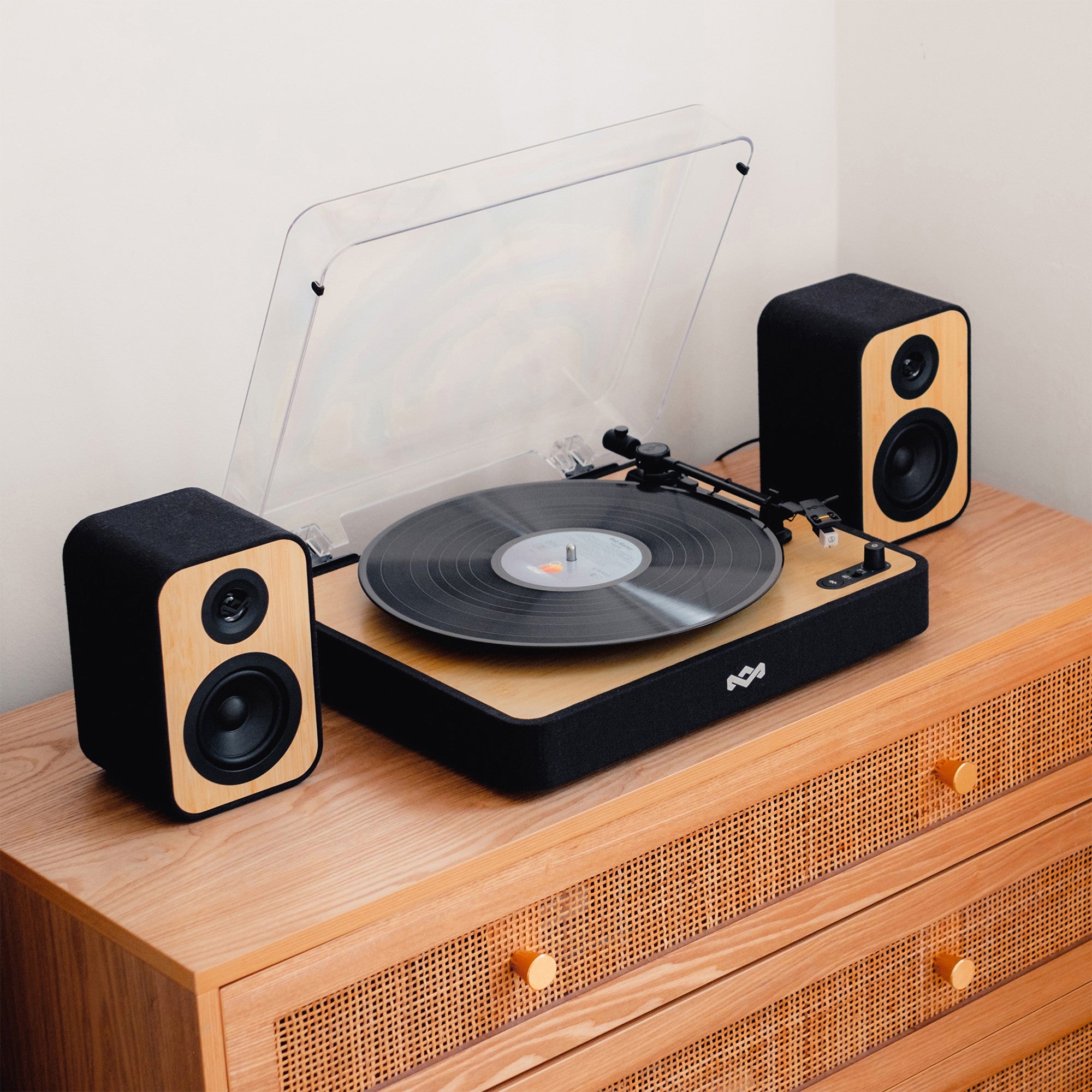 House of Marley Revolution Turntable with Bluetooth Speakers - Light Wood/Black - 15-13310