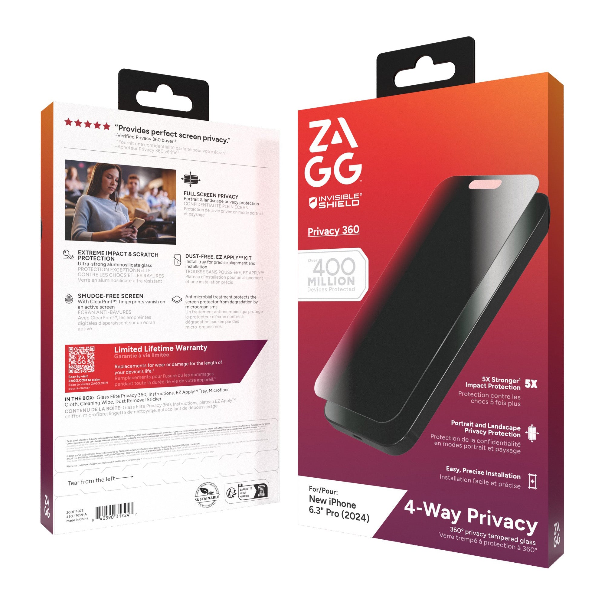 iPhone 16 Pro ZAGG InvisibleShield Glass Elite Privacy 360 Screen Protector - 15-13467