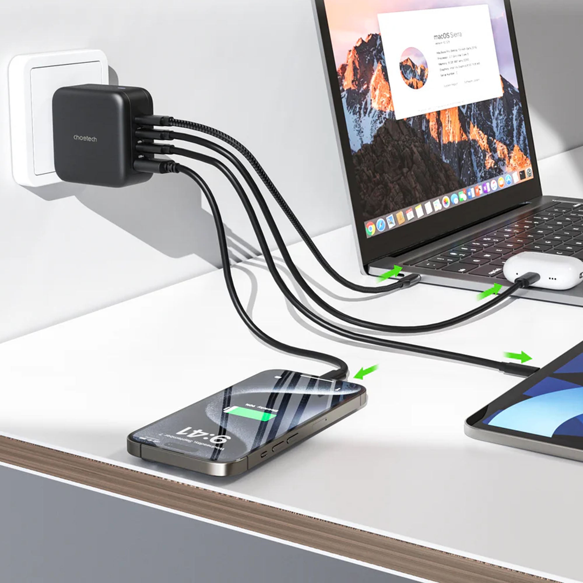 Choetech 70W GaN 4-port USB-C PD + USB-A Wall Charger Hub - 15-13595