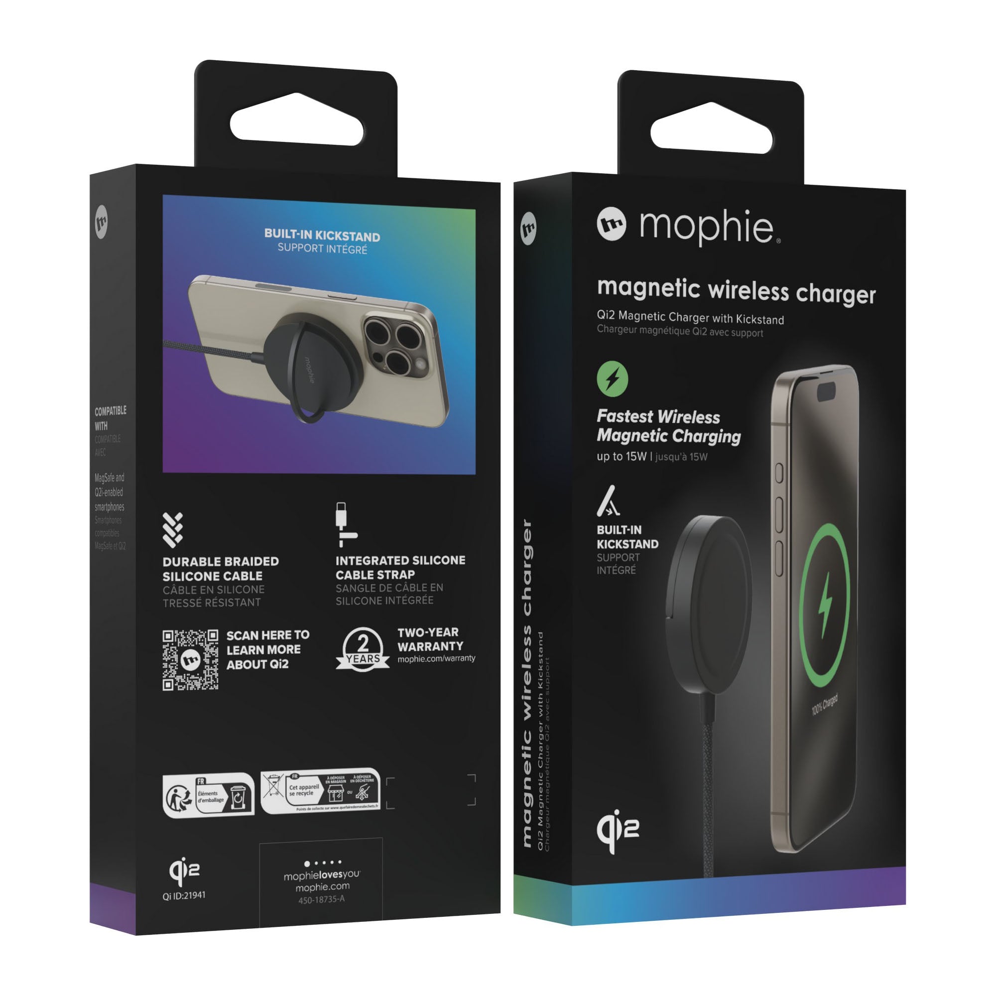 Mophie Qi2 Charging Pad w/Kickstand - Black - 15-13727