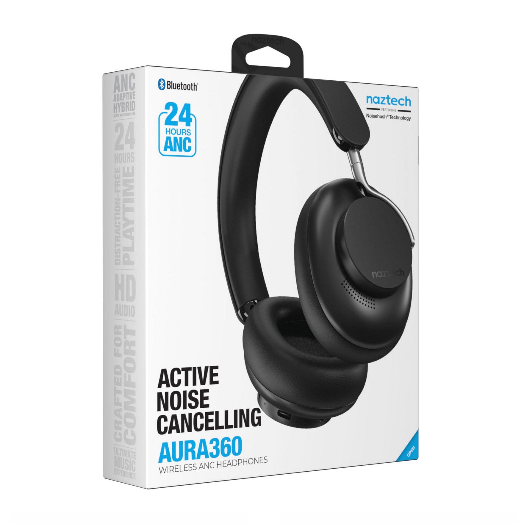 Naztech Aura 360 ANC Wireless Noise Cancelling Over-the-Ear Headphones - Black - Midnight - 15-13860