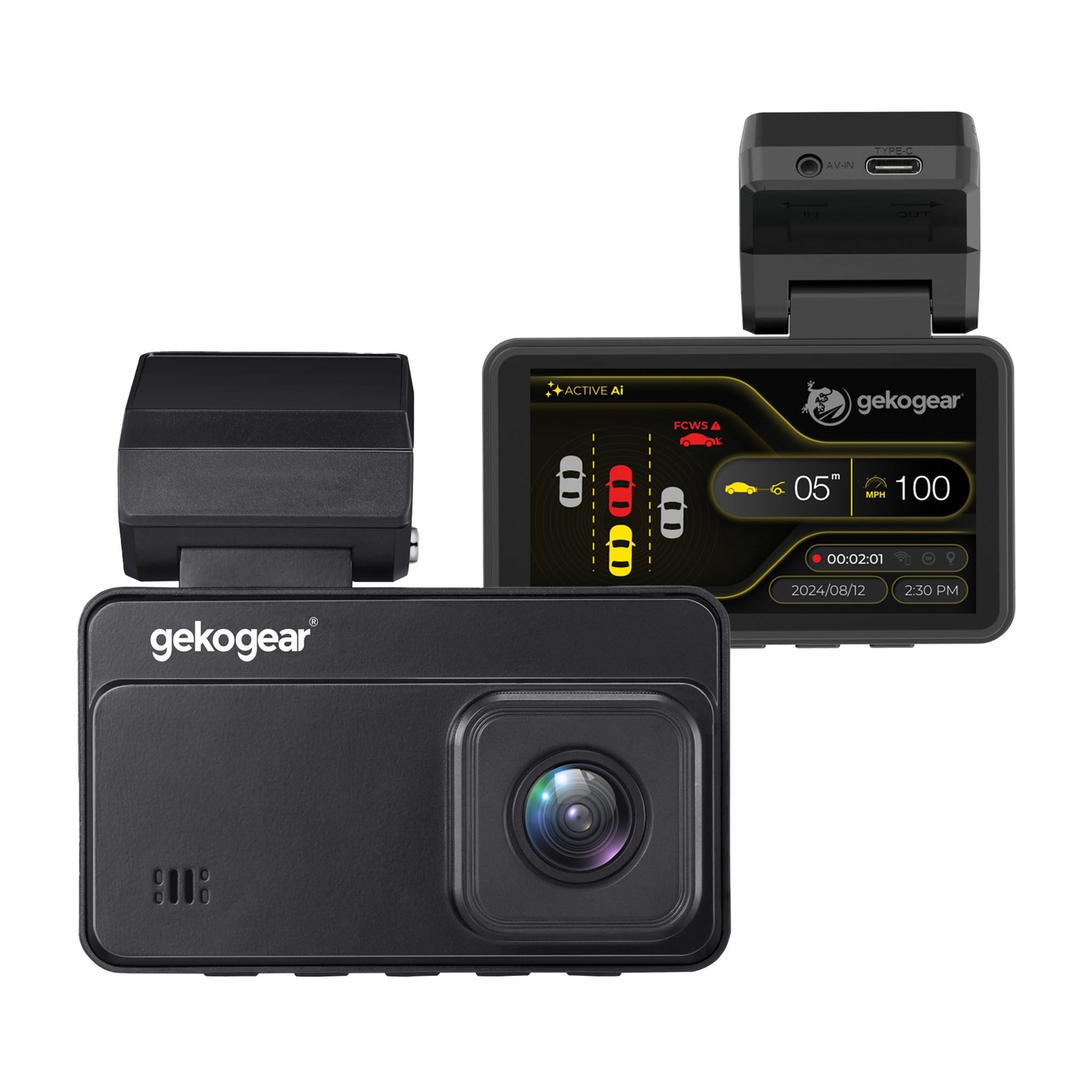 GekoGear Orbit D220 AI-Powered 1296P Dual Dash Camera - 15-13956