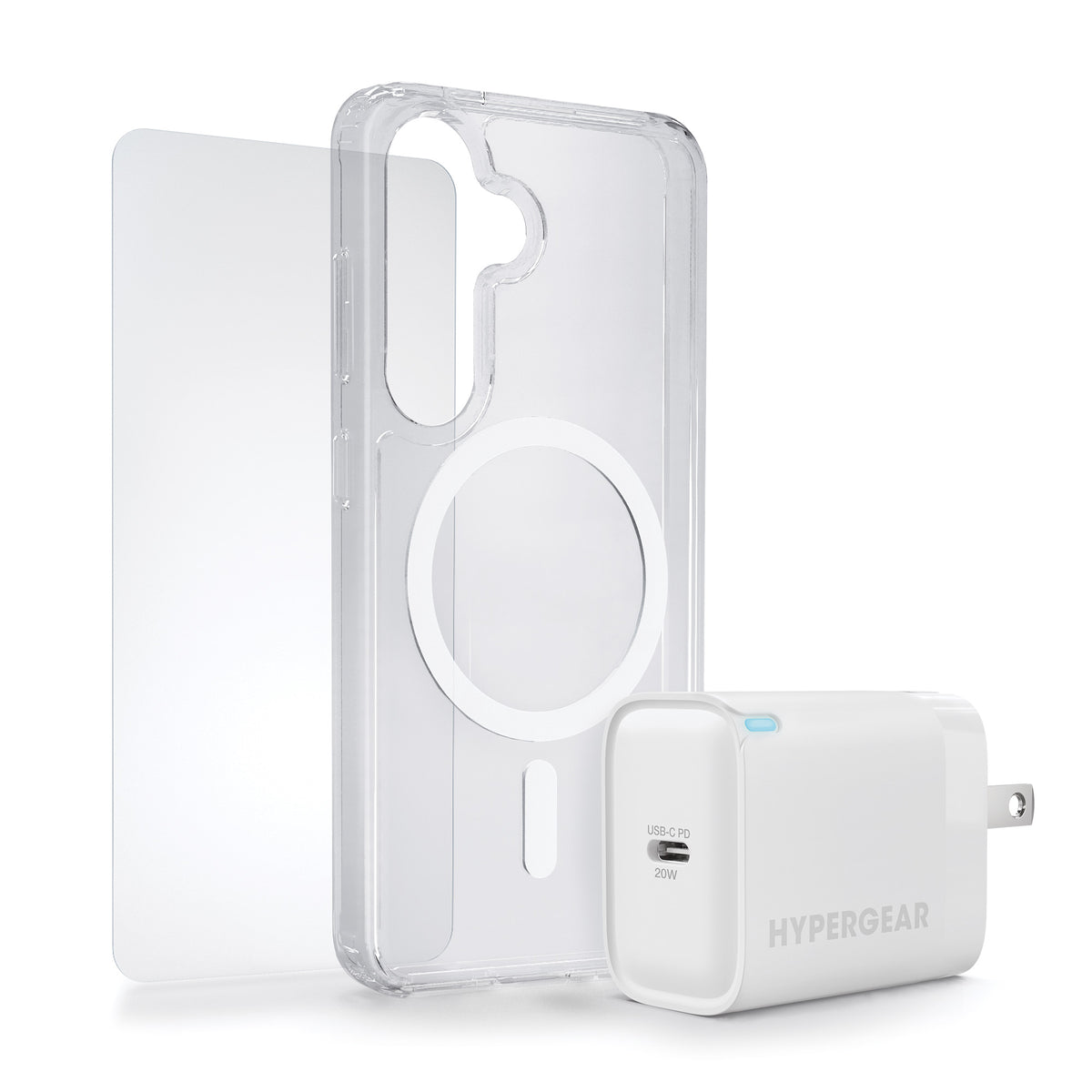 Samsung Galaxy S25 HyperGear Accessory Bundle - 20W Hub, Glass, Case w/ Magsafe - 15-14031
