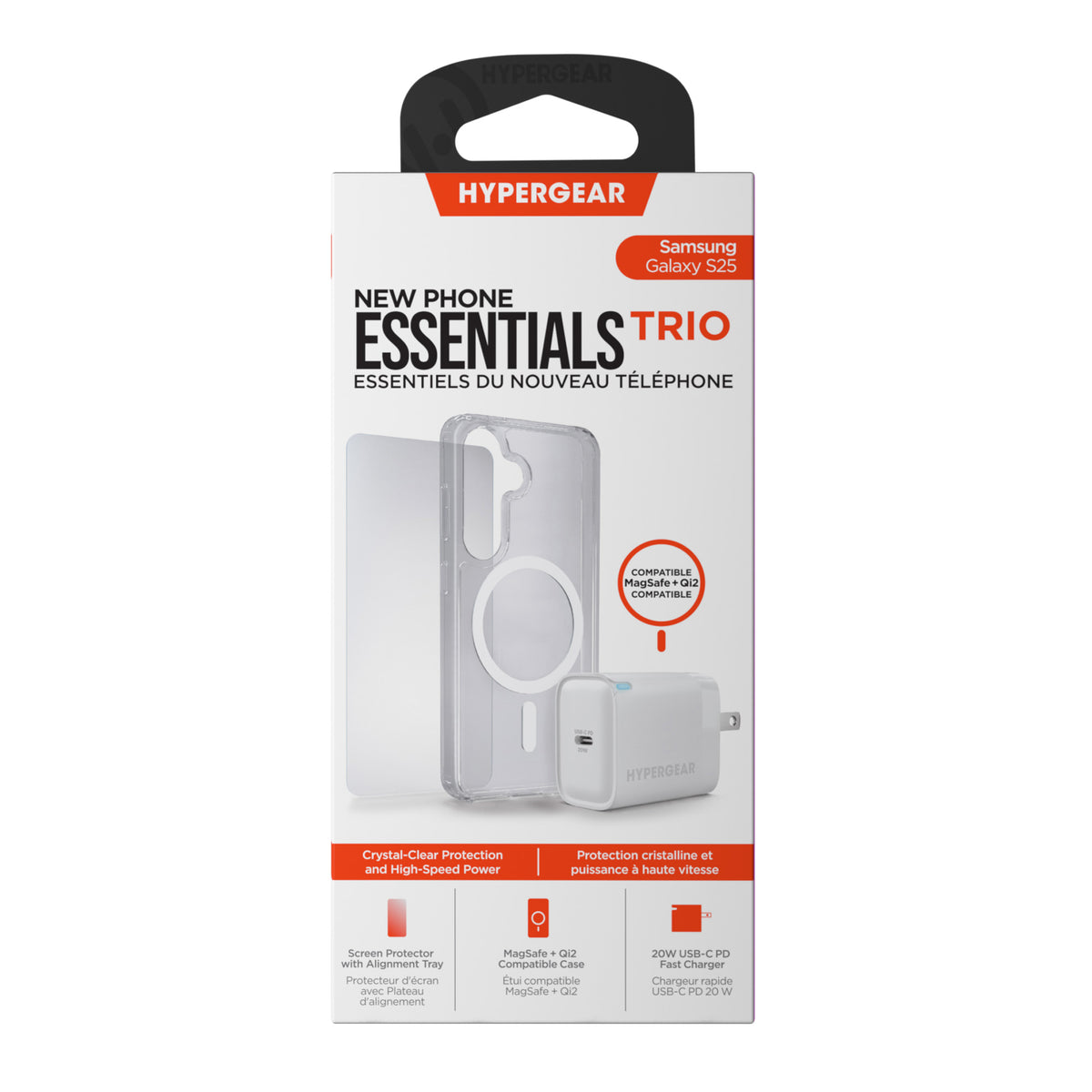 Samsung Galaxy S25 HyperGear Accessory Bundle - 20W Hub, Glass, Case w/ Magsafe - 15-14031