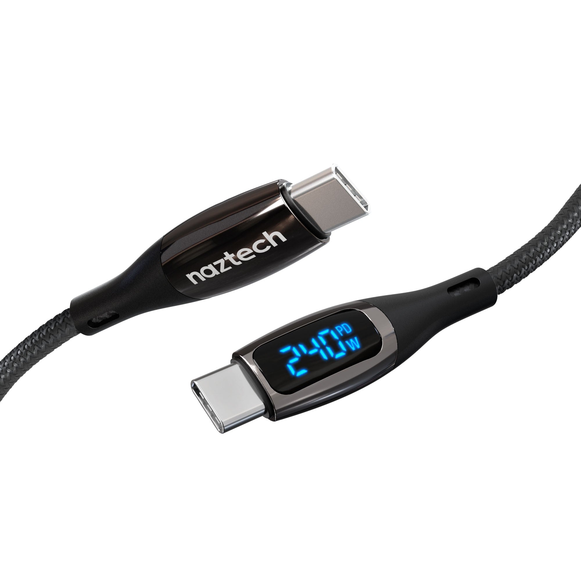 Naztech 12 ft DigiWATT 240W USB-C to USB-C Digital Fast Charge Cable with LED Power Display - 15-14055