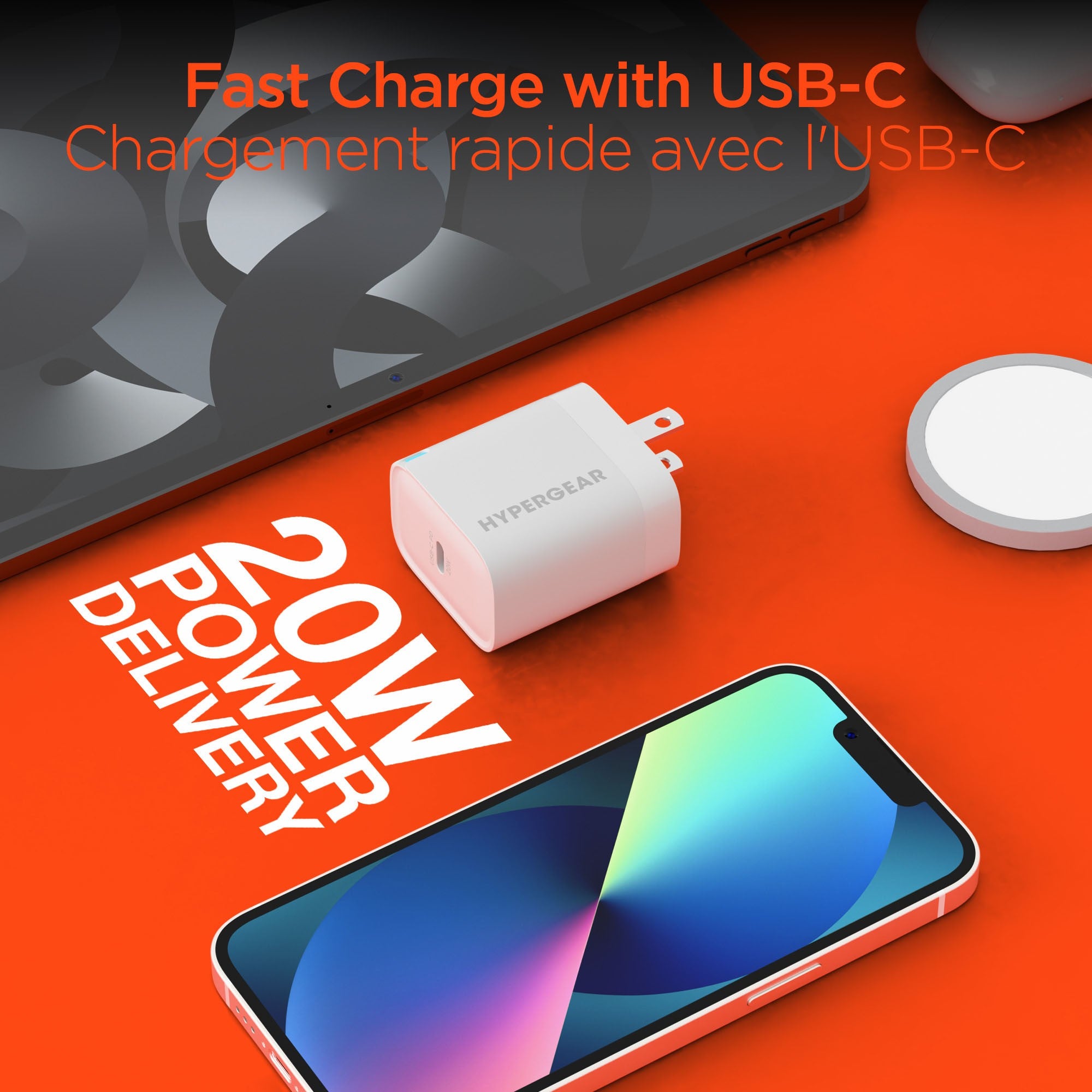 Hypergear 20W USB-C PD Wall Charger Hub w/LED - White - 15-14070