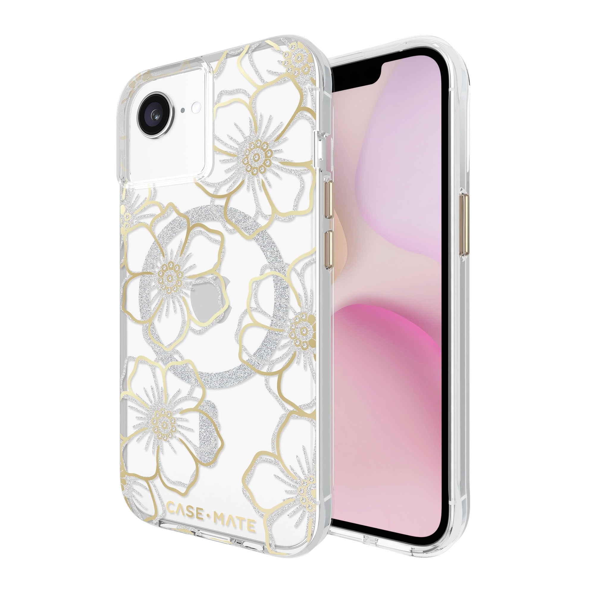 iPhone 16e/15/14/13 Case-Mate Floral Gems MagSafe Case - Gold - 15-14094