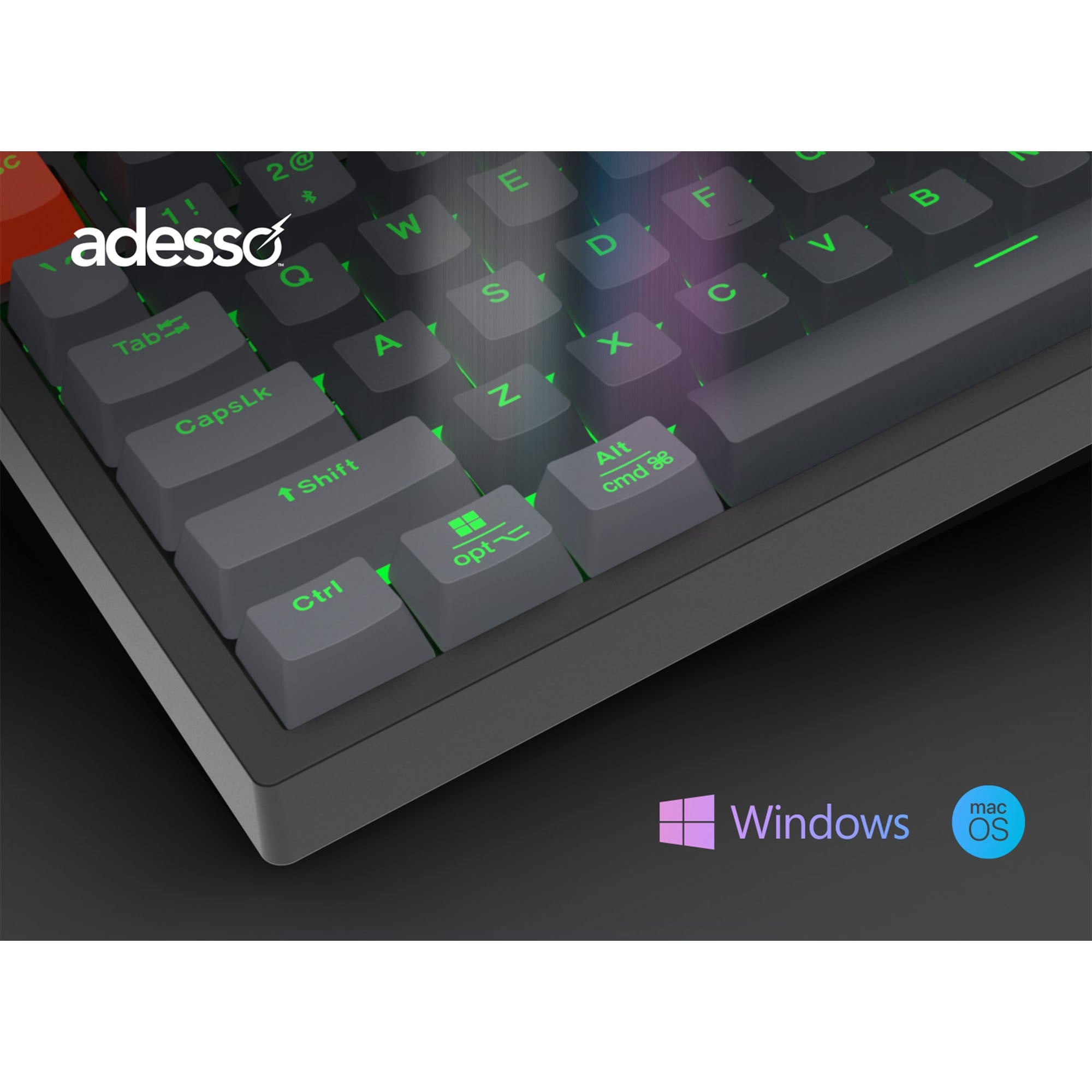 Adesso Wired/Wireless/Bluetooth Multi-OS Illuminated Mechanical Mini Keyboard w/ CoPilot AI Hotkey - 15-14256