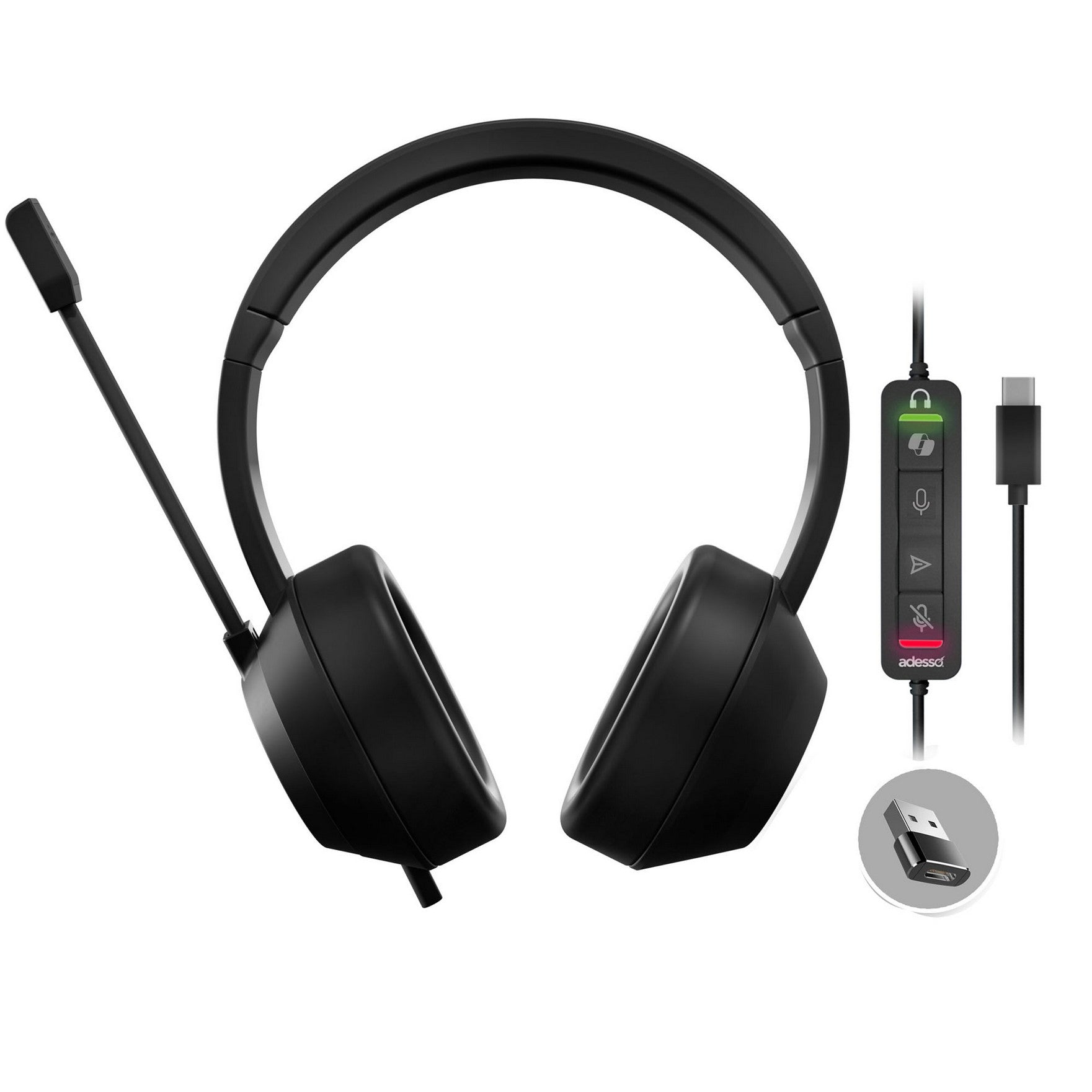 Adesso AI Copilot Headset w/microphone, Volume, Mute, answer/end call - USB-C - USB-A - 15-14270