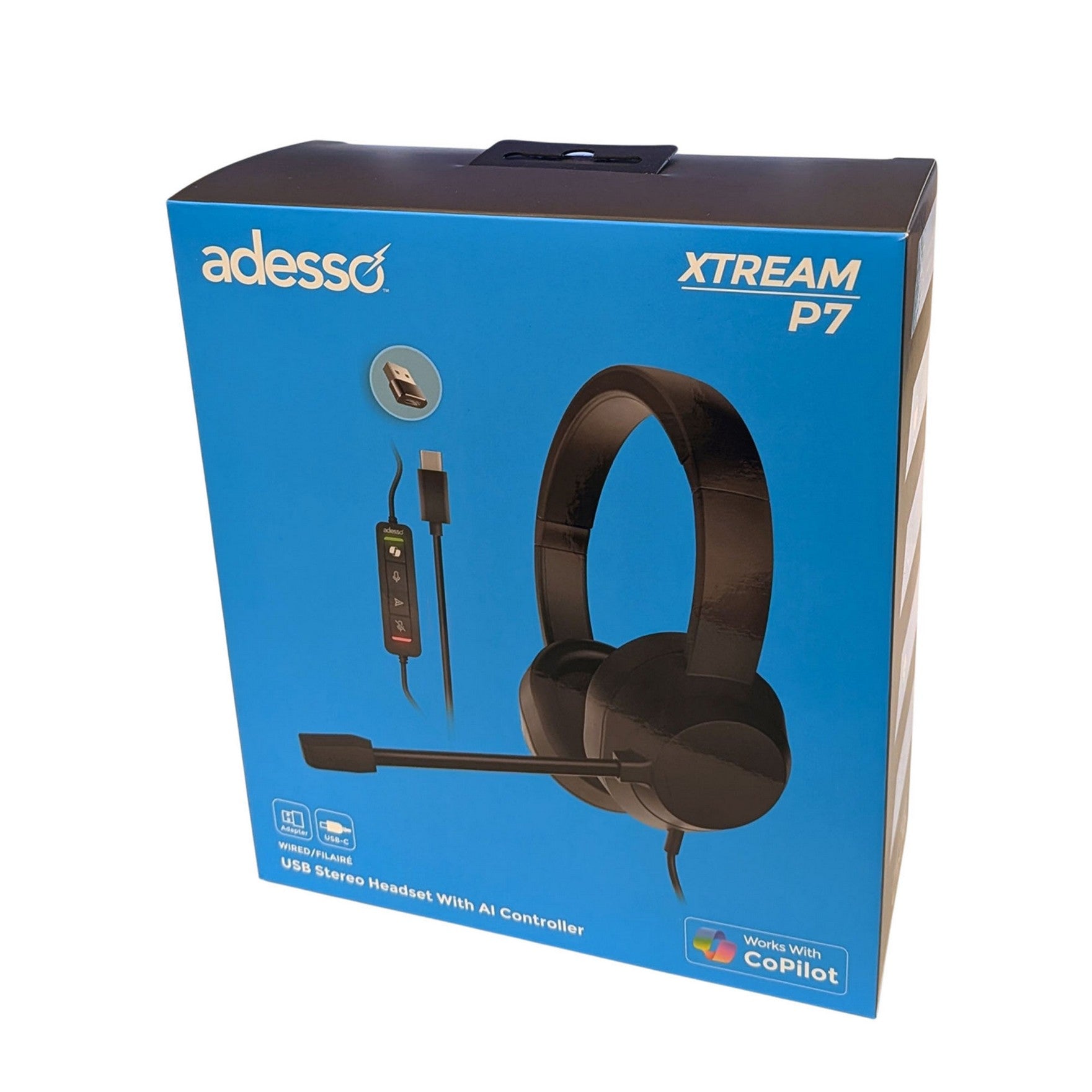 Adesso AI Copilot Headset w/microphone, Volume, Mute, answer/end call - USB-C - USB-A - 15-14270