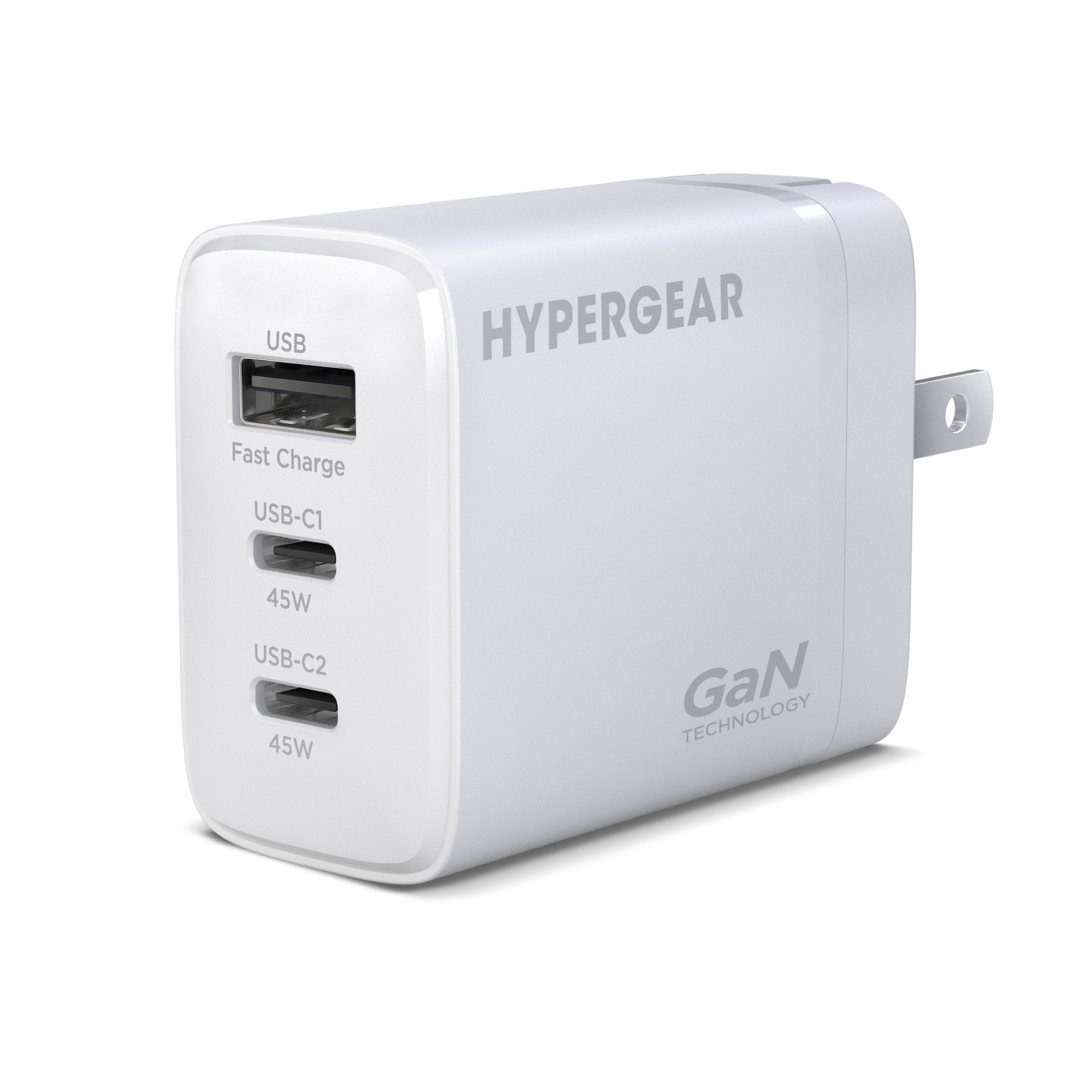 HyperGear 45W Tri-Port Dual USB-C + Single USB-A Wall Charger Travel Hub - White - 15-14280