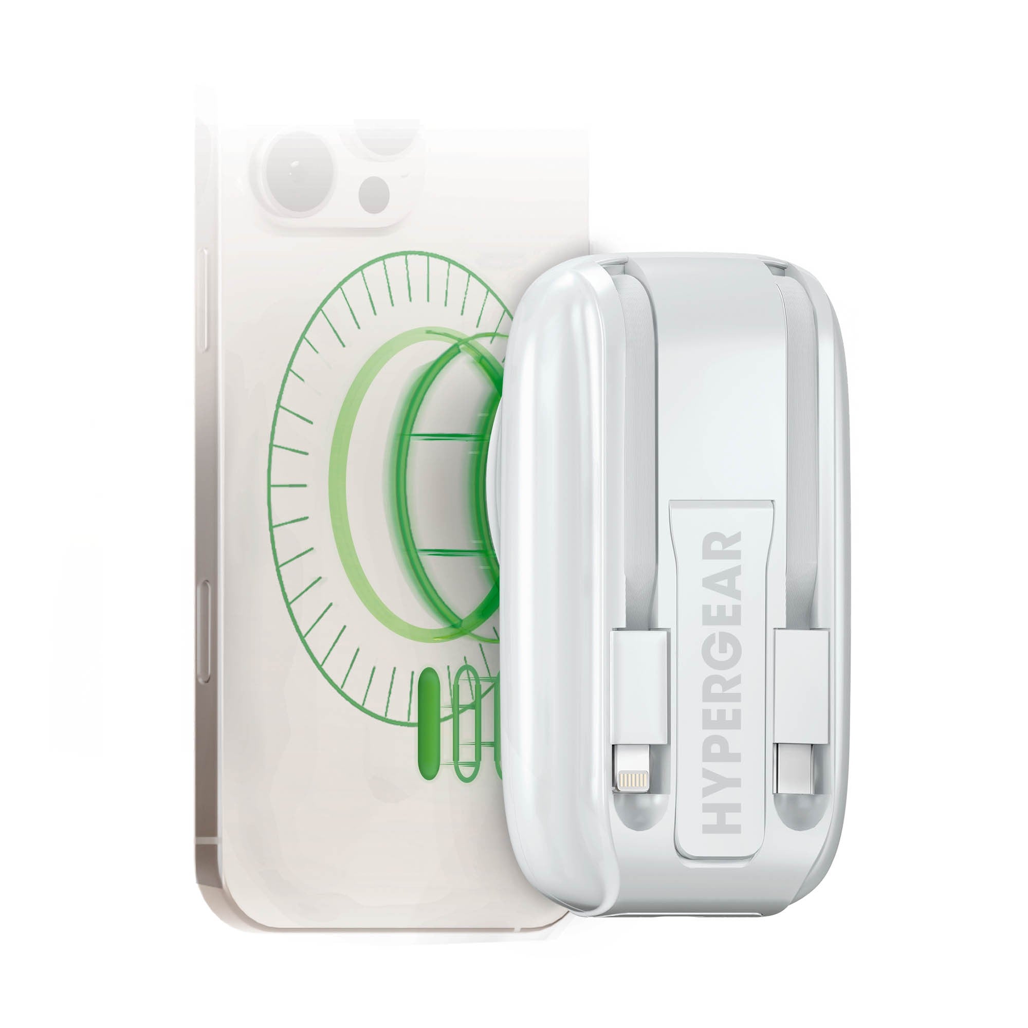 Hypergear 5000mAh Mag Grip Go Wireless Charging Portable Power Bank w/built in cable - White - 15-14281