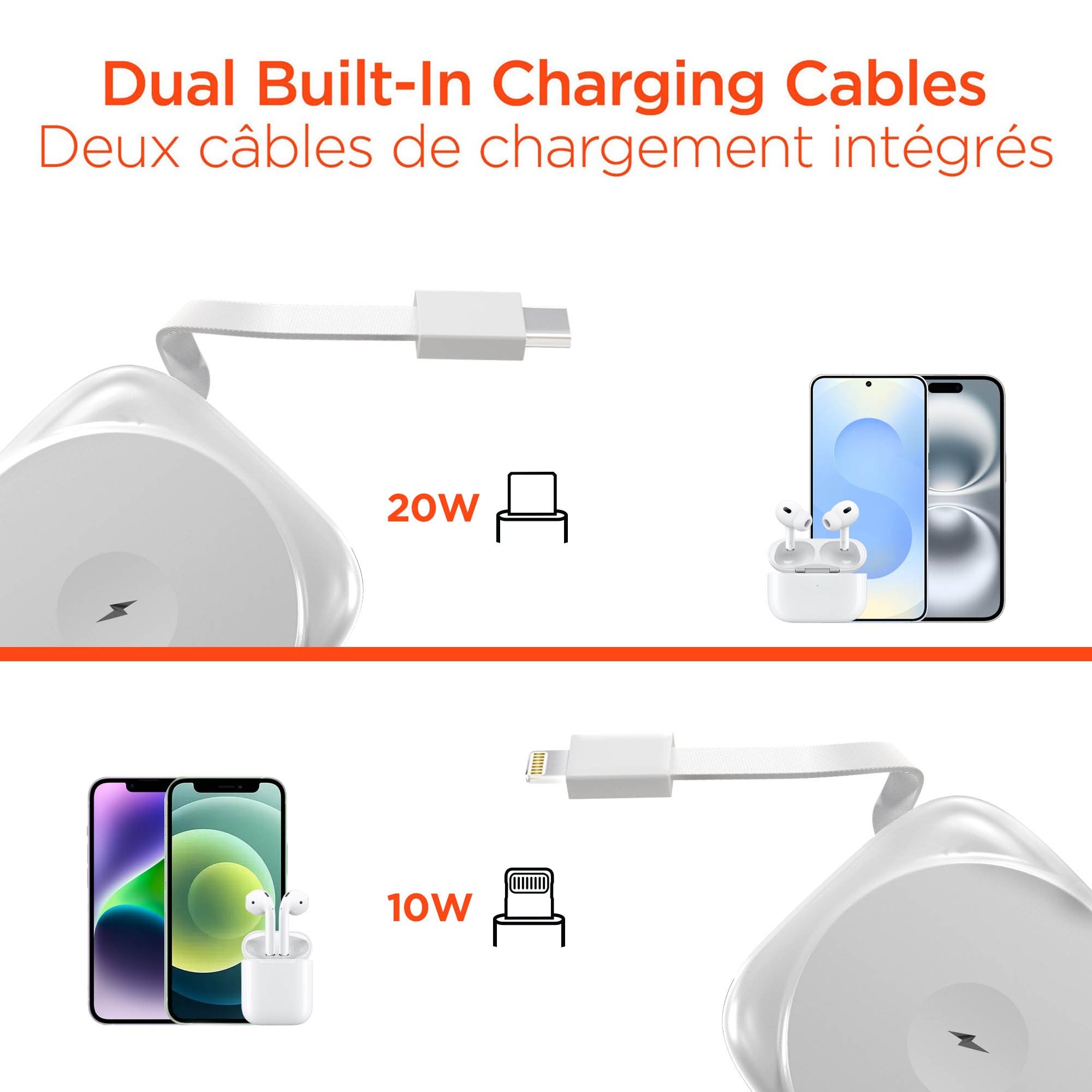 Hypergear 5000mAh Mag Grip Go Wireless Charging Portable Power Bank w/built in cable - White - 15-14281