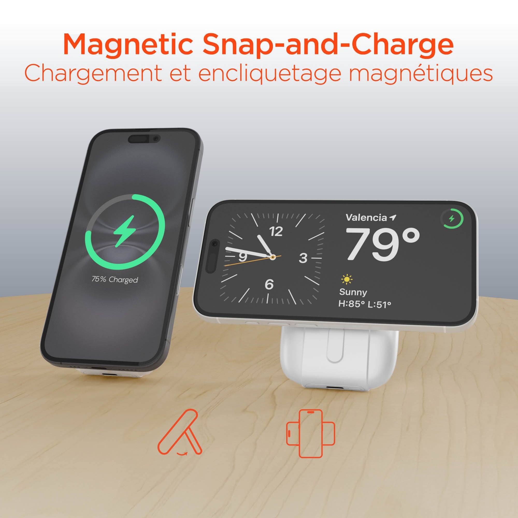 Hypergear 5000mAh Mag Grip Go Wireless Charging Portable Power Bank w/built in cable - White - 15-14281