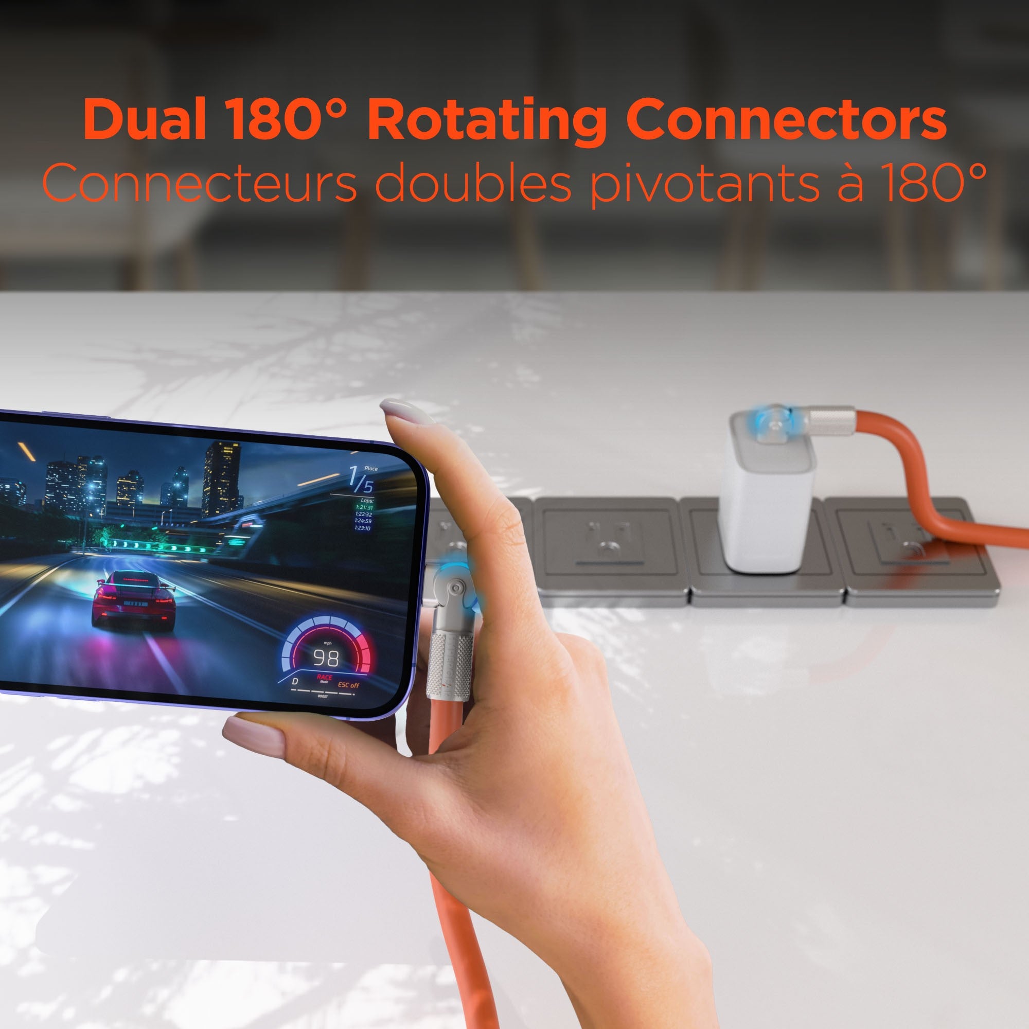 HyperGear 12 ft. 360cm USB-C to USB-C Chunky 180 Rugged Cable w/Rotating Connectors - Orange - 15-14300