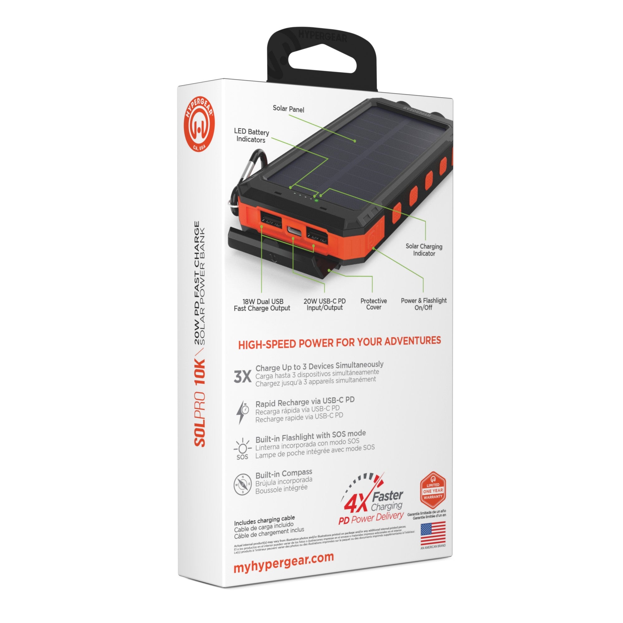 Hypergear 10000mAh SolPro 20W Solar Rugged IPX5 Power Bank w/ Compass + Flashlight - 15-14305