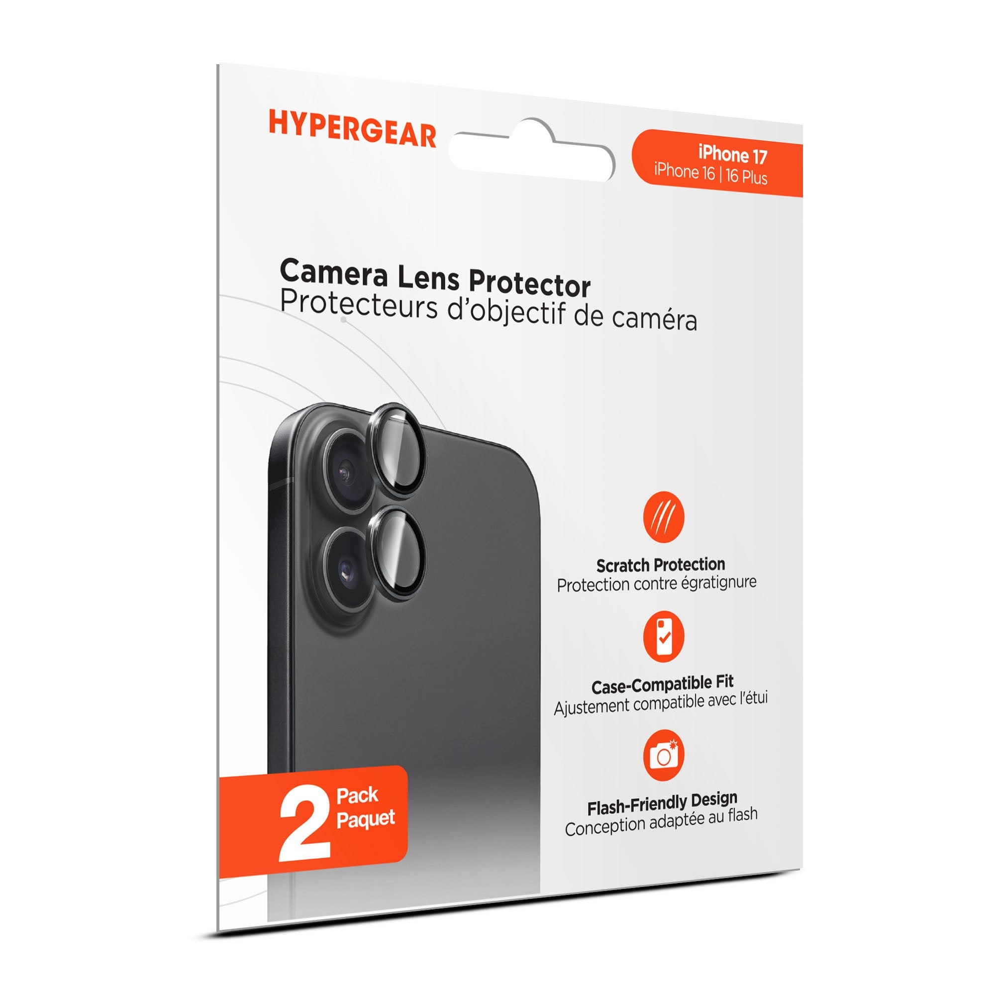 iPhone 17 HyperGear Tempered Glass Camera Rings Lens Protection - 2 Pack - 15-14540