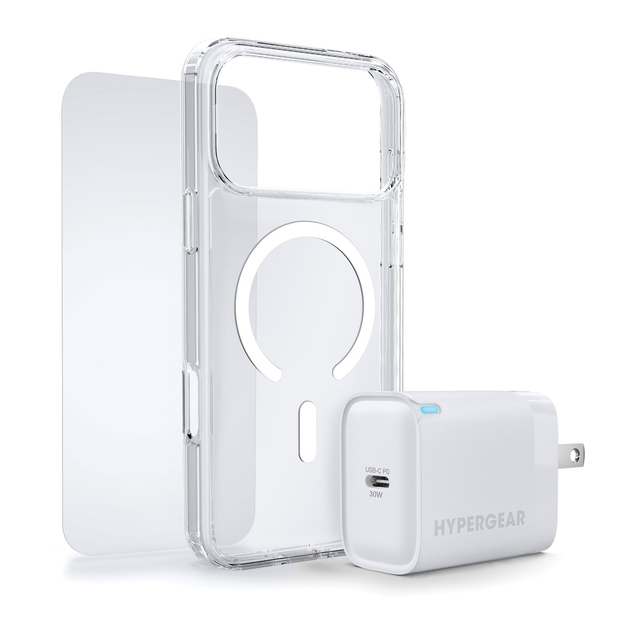 iPhone 17 Pro Max HyperGear Bundle - 30W Hub, Glass, Case w/ Magsafe - 15-14545