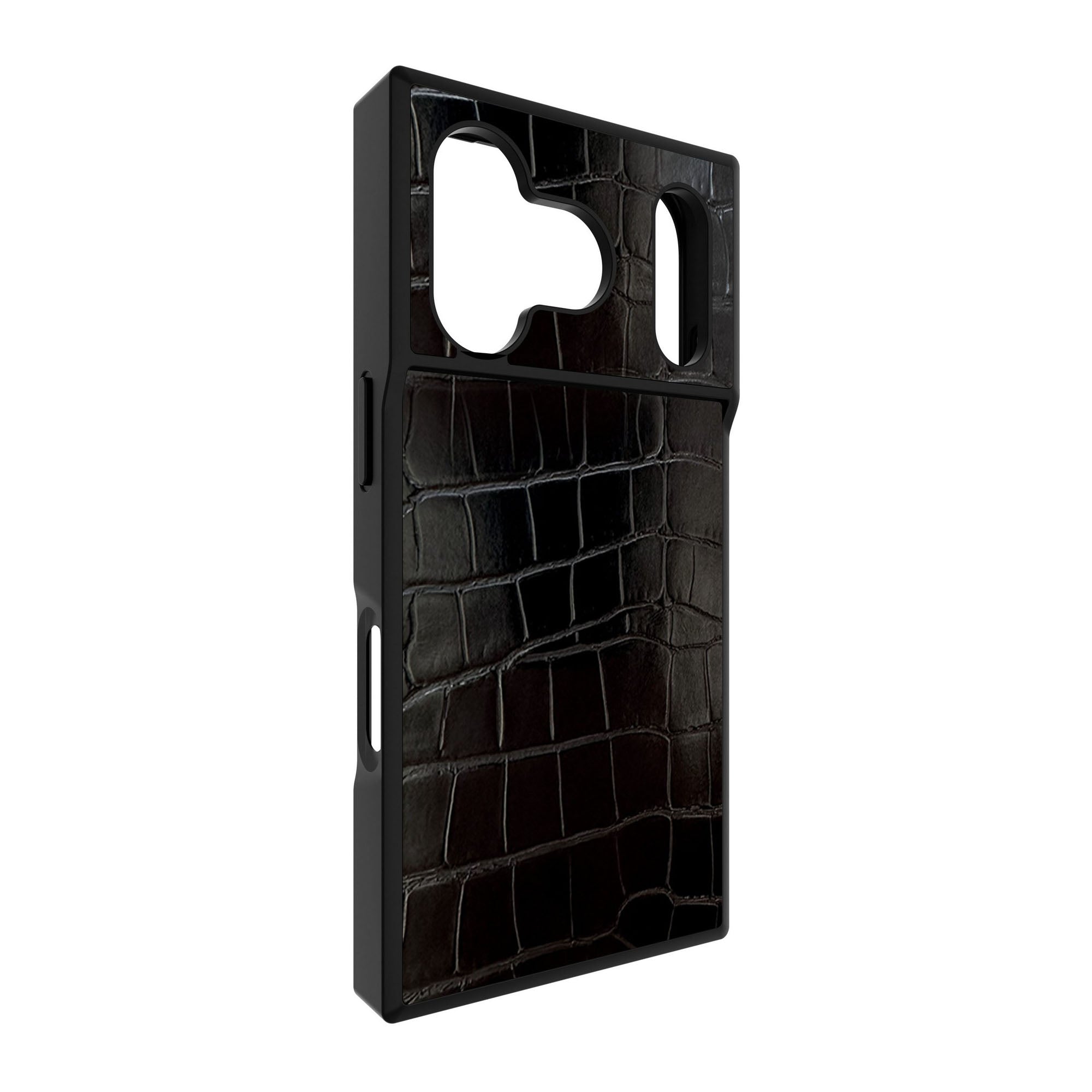 iPhone 17 Pro FLAUNT Square Faux Leather MagSafe Case - Black Crocodile - 15-14591