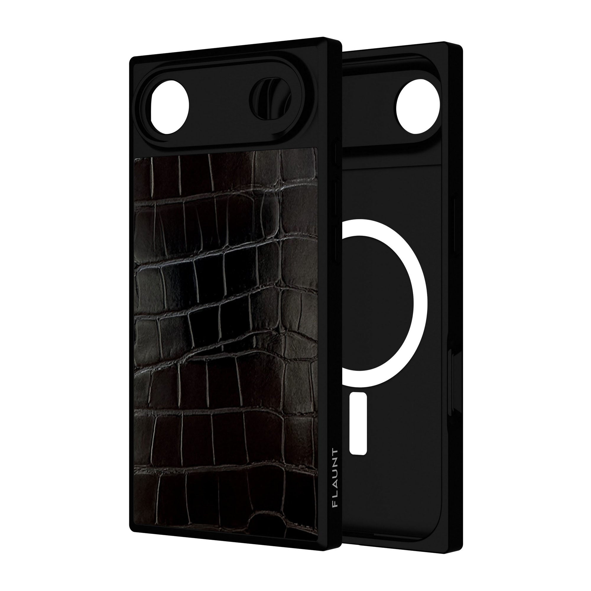 iPhone Air FLAUNT Square Faux Leather MagSafe Case - Black Crocodile - 15-14612