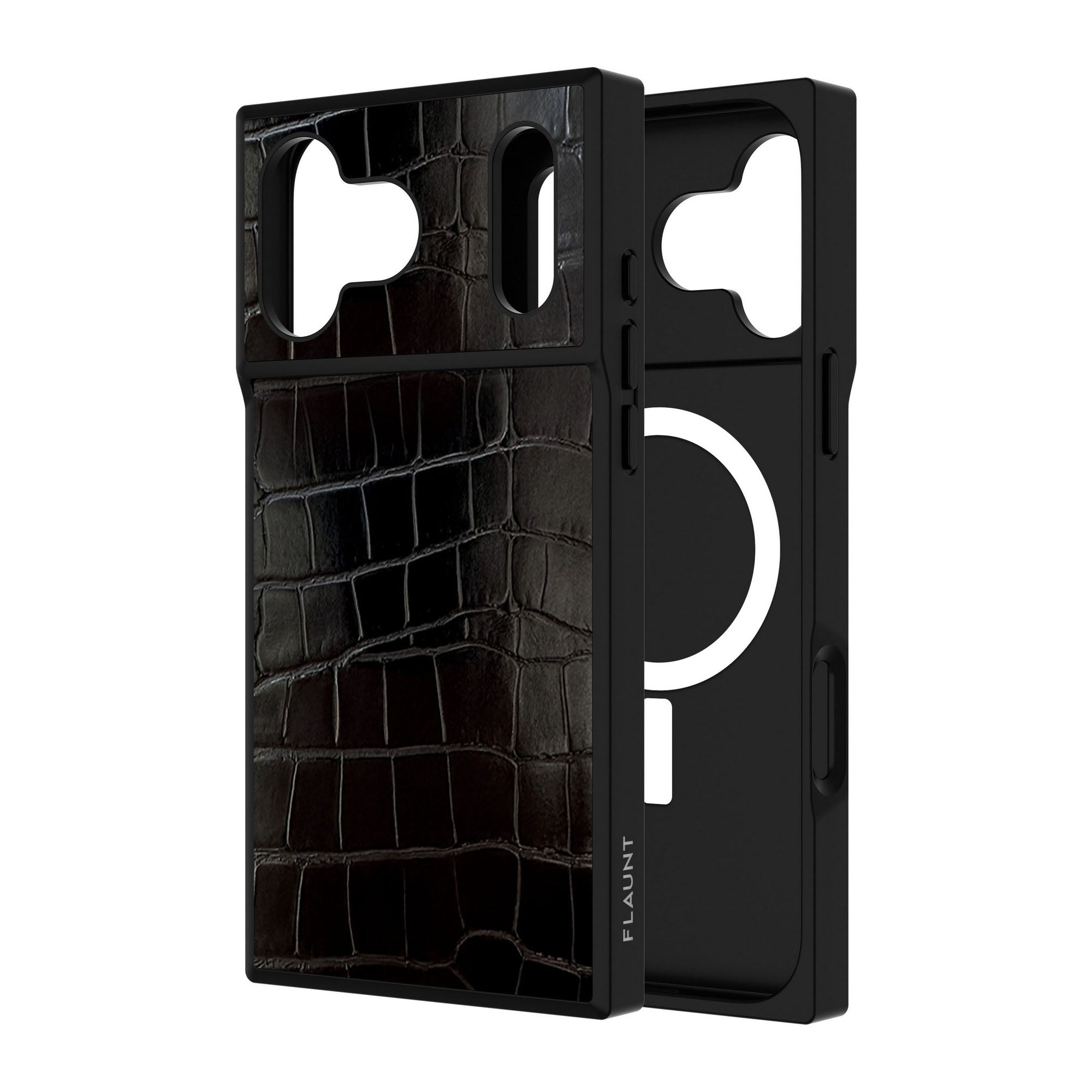 iPhone 17 Pro Max FLAUNT Square Faux Leather MagSafe Case - Black Crocodile - 15-14628