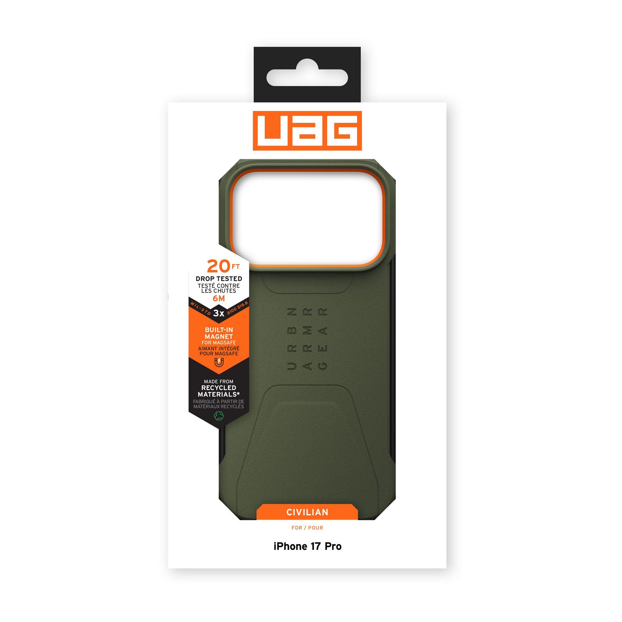 iPhone 17 Pro UAG Civilian MagSafe Case - Olive/Orange - 15-14645