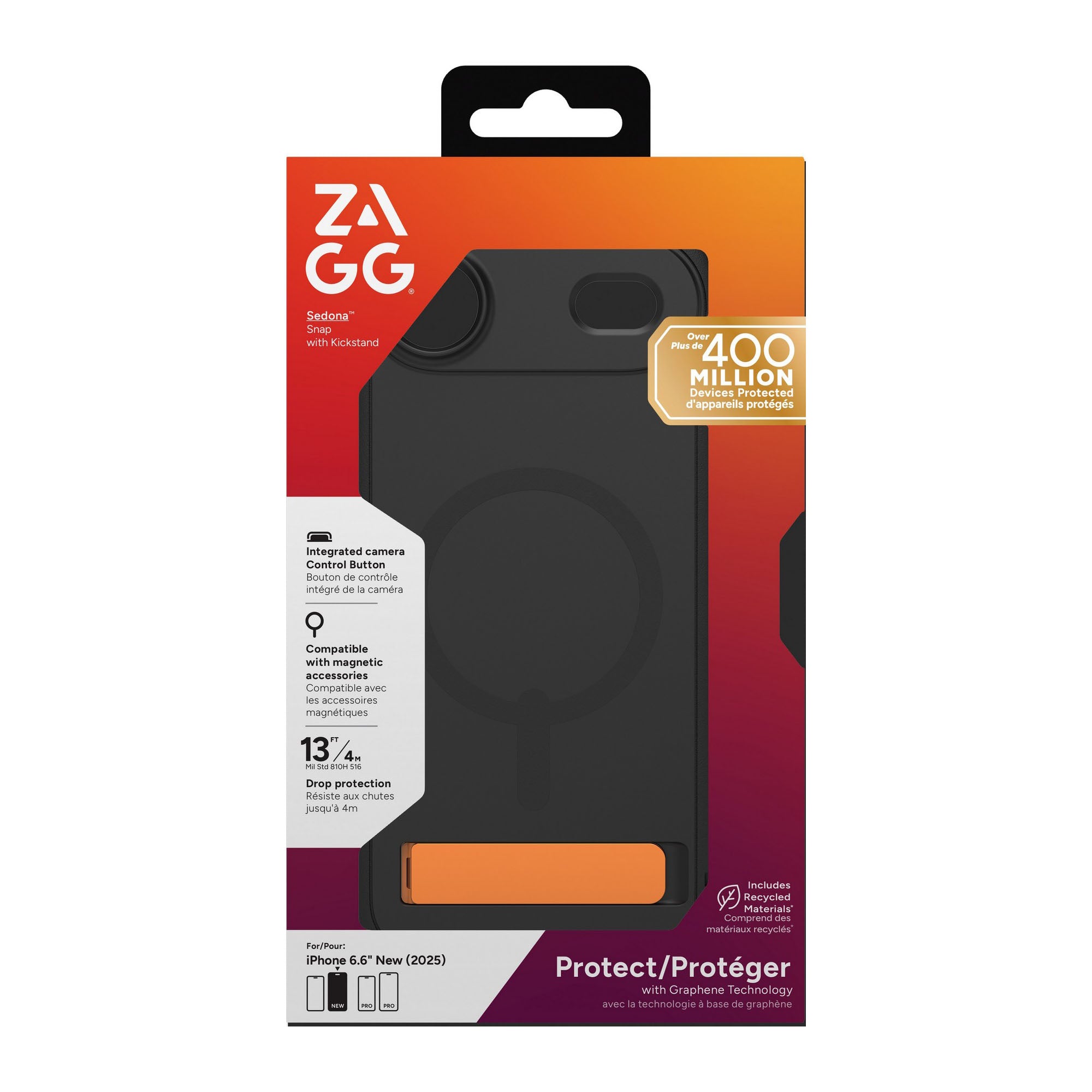 iPhone Air ZAGG Graphene Sedona Snap Kickstand Case - Flood Black/Orange - 15-14697