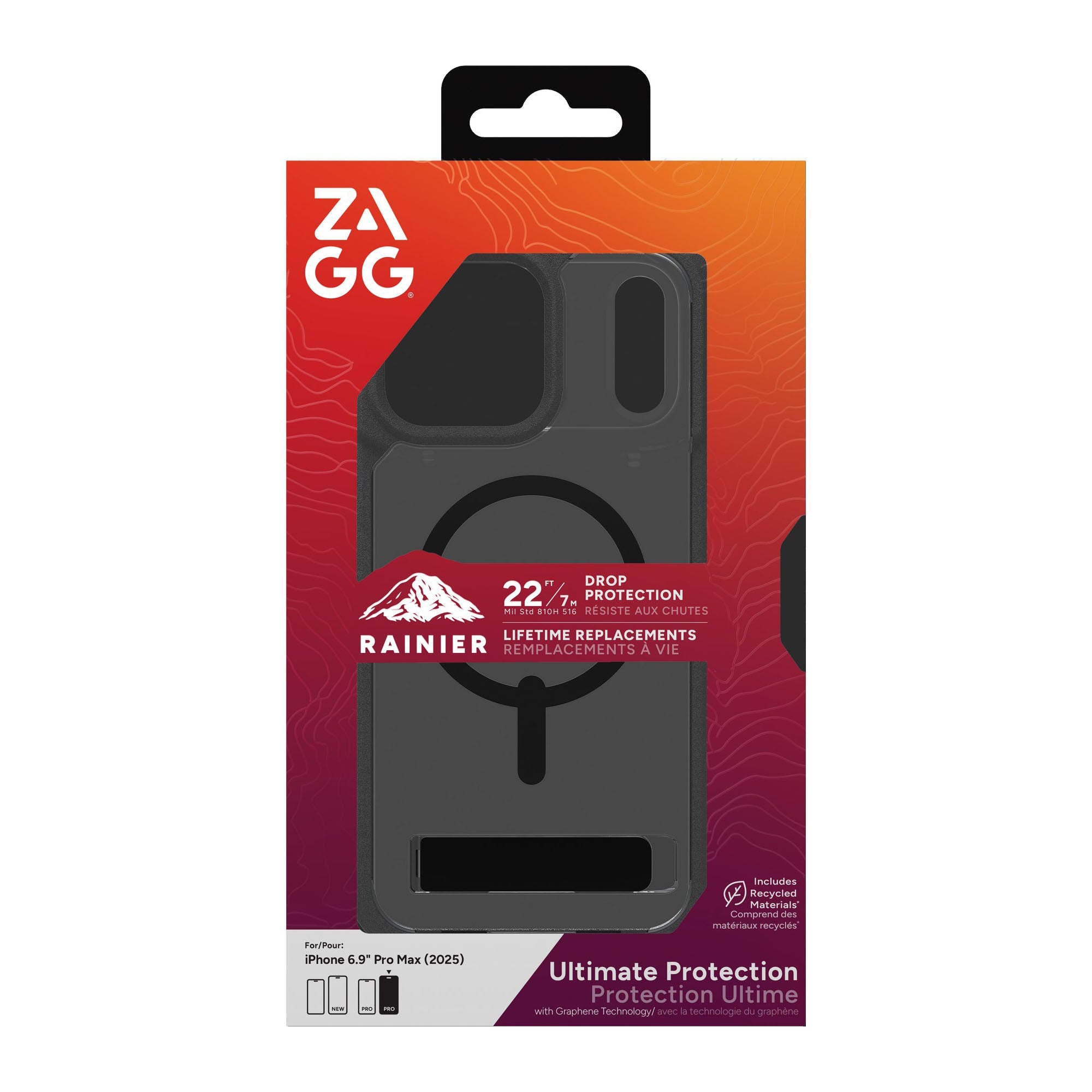 iPhone 17 Pro Max ZAGG Graphene Rainier Snap Kickstand Case -  Clear/Black - 15-14729