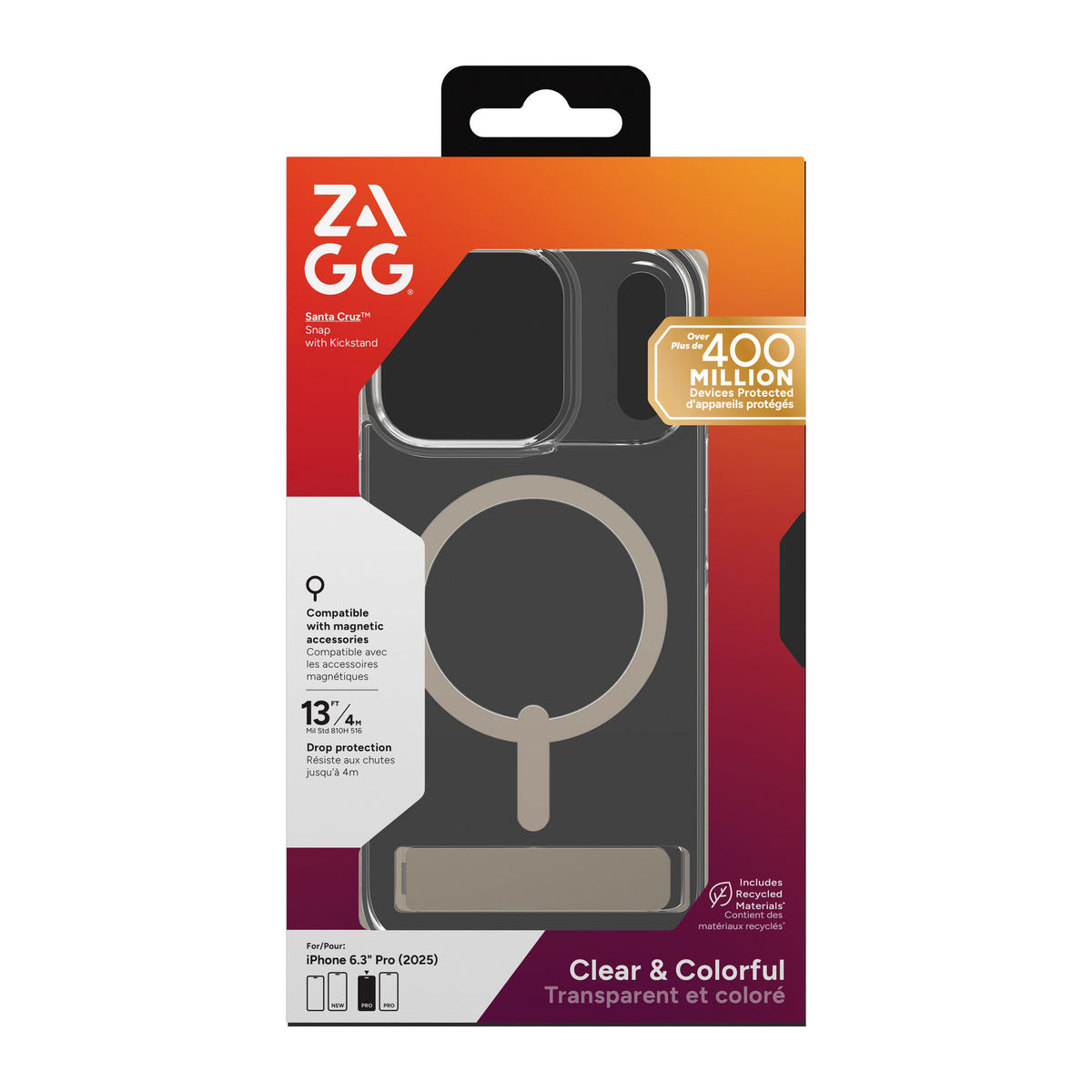 iPhone 17 Pro ZAGG Graphene Santa Cruz Snap Kickstand Case - Titanium - 15-14747