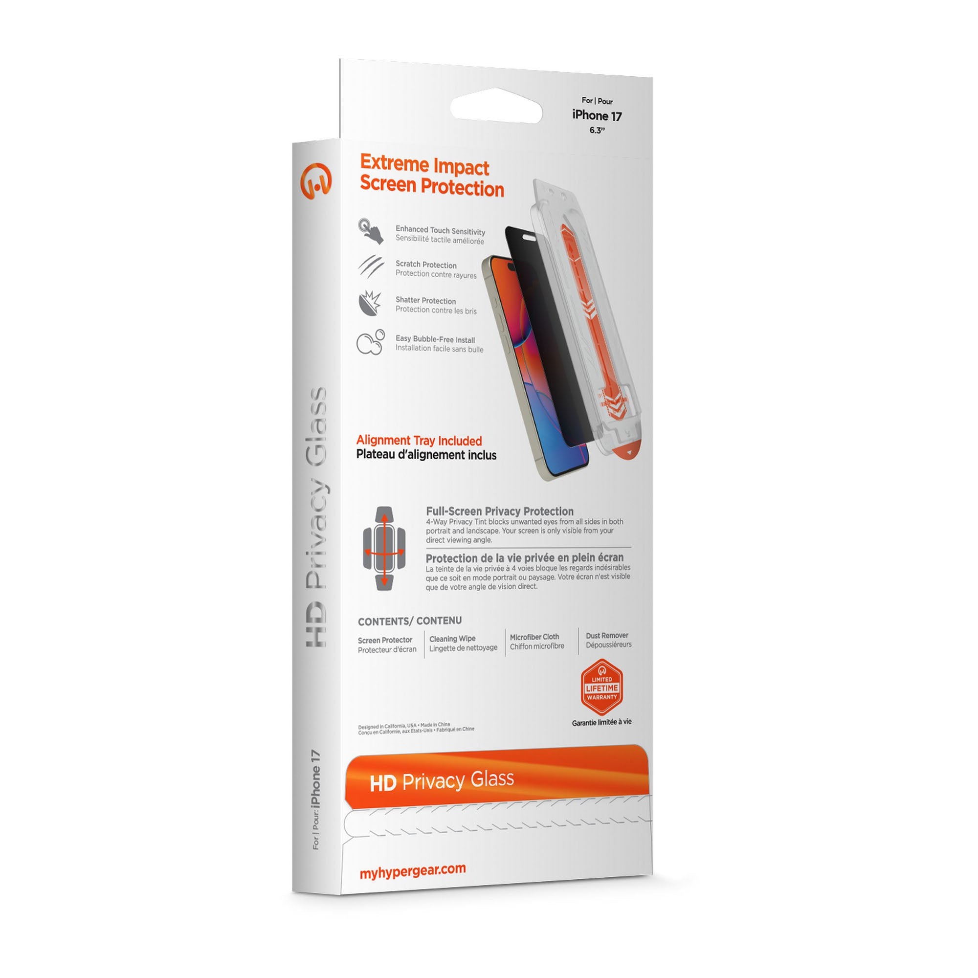 iPhone 17 HyperGear 4-way Privacy Glass Screen Protector w/Installation Applicator Tray - 15-14884