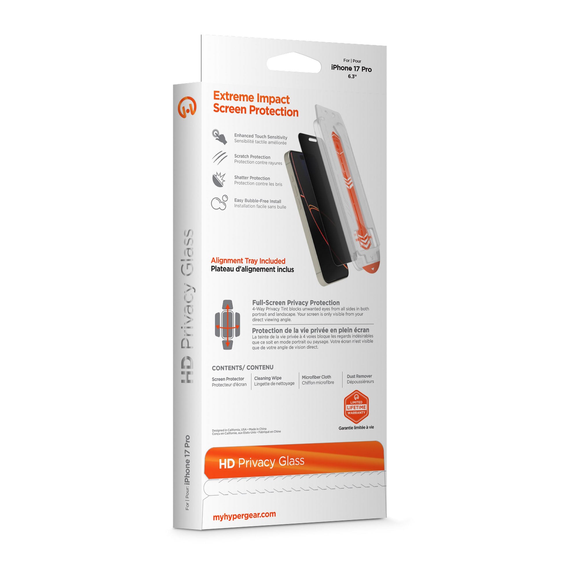 iPhone 17 Pro HyperGear 4-way Privacy Glass Screen Protector w/Installation Applicator Tray - 15-14885