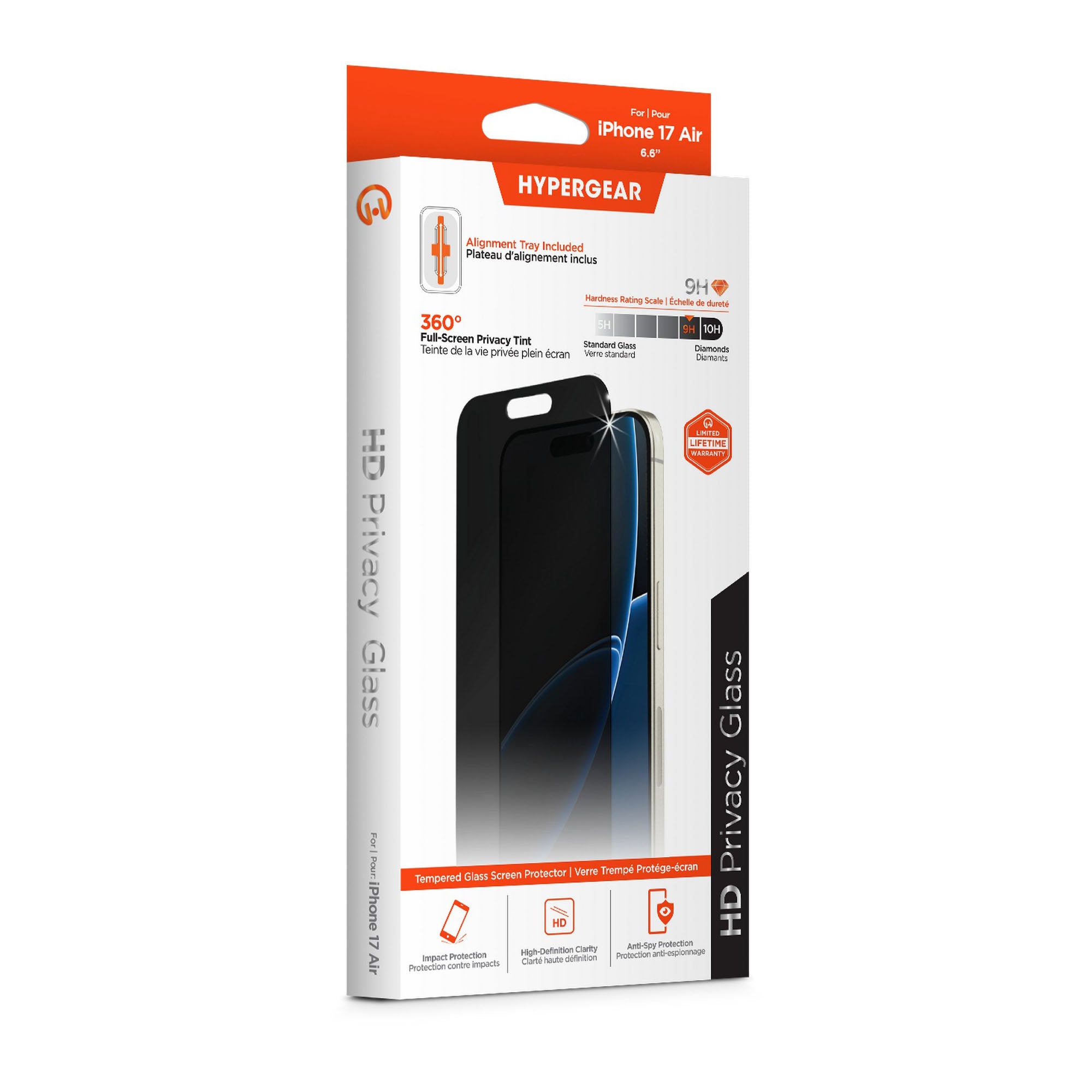 iPhone Air HyperGear 4-way Privacy Glass Screen Protector w/Installation Applicator Tray - 15-14886