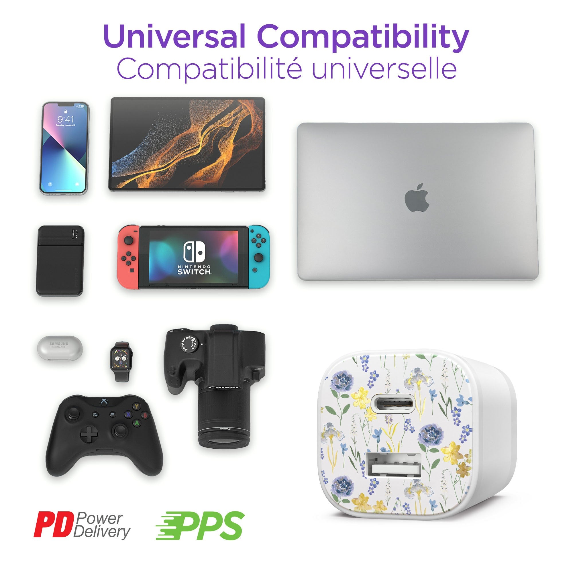 HyperGear 30W USB-C PD Charging Kit with Travel Pouch - Floral - 15-14937