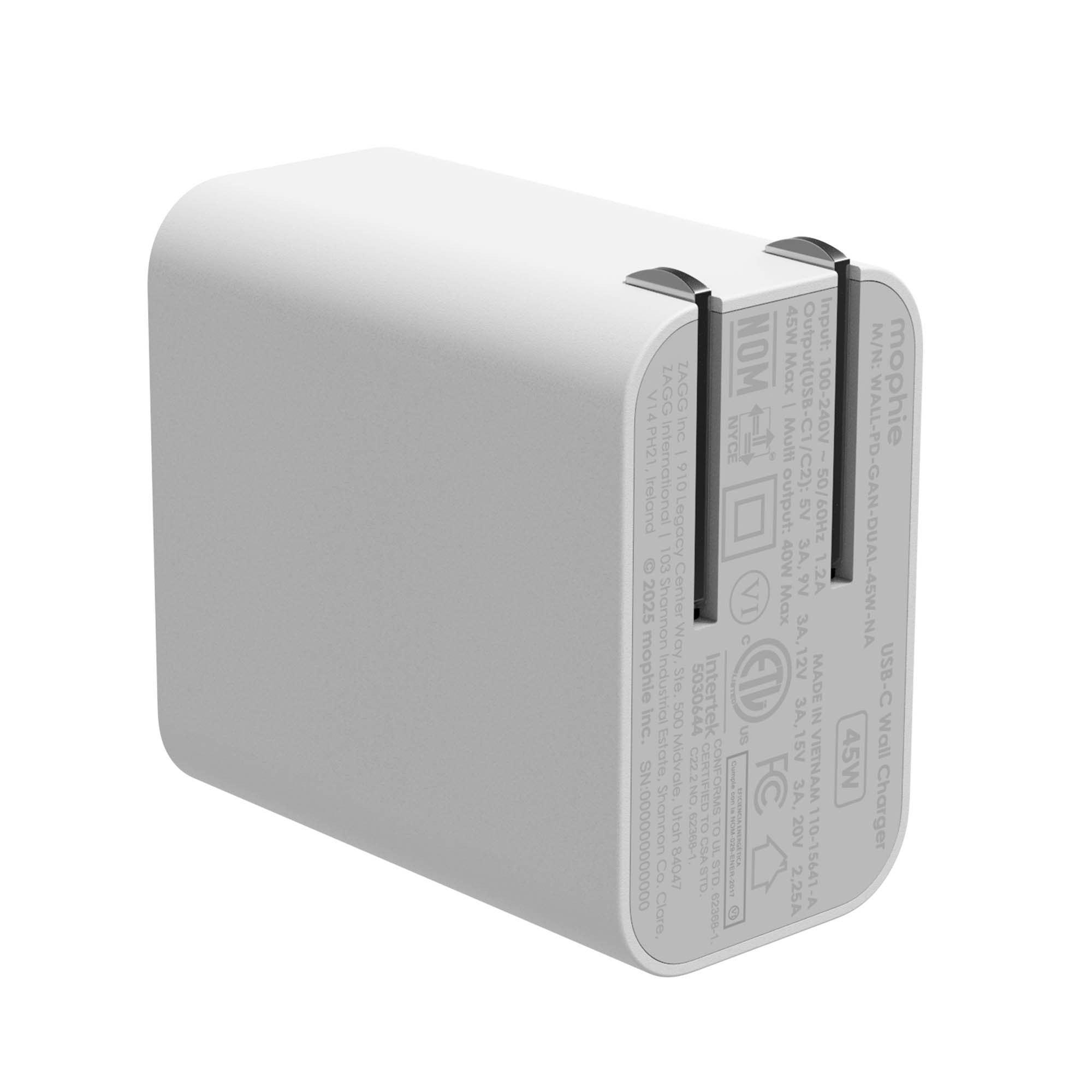 Mophie Speedport 45W Dual USB-C Wall Charger - White - 15-15068