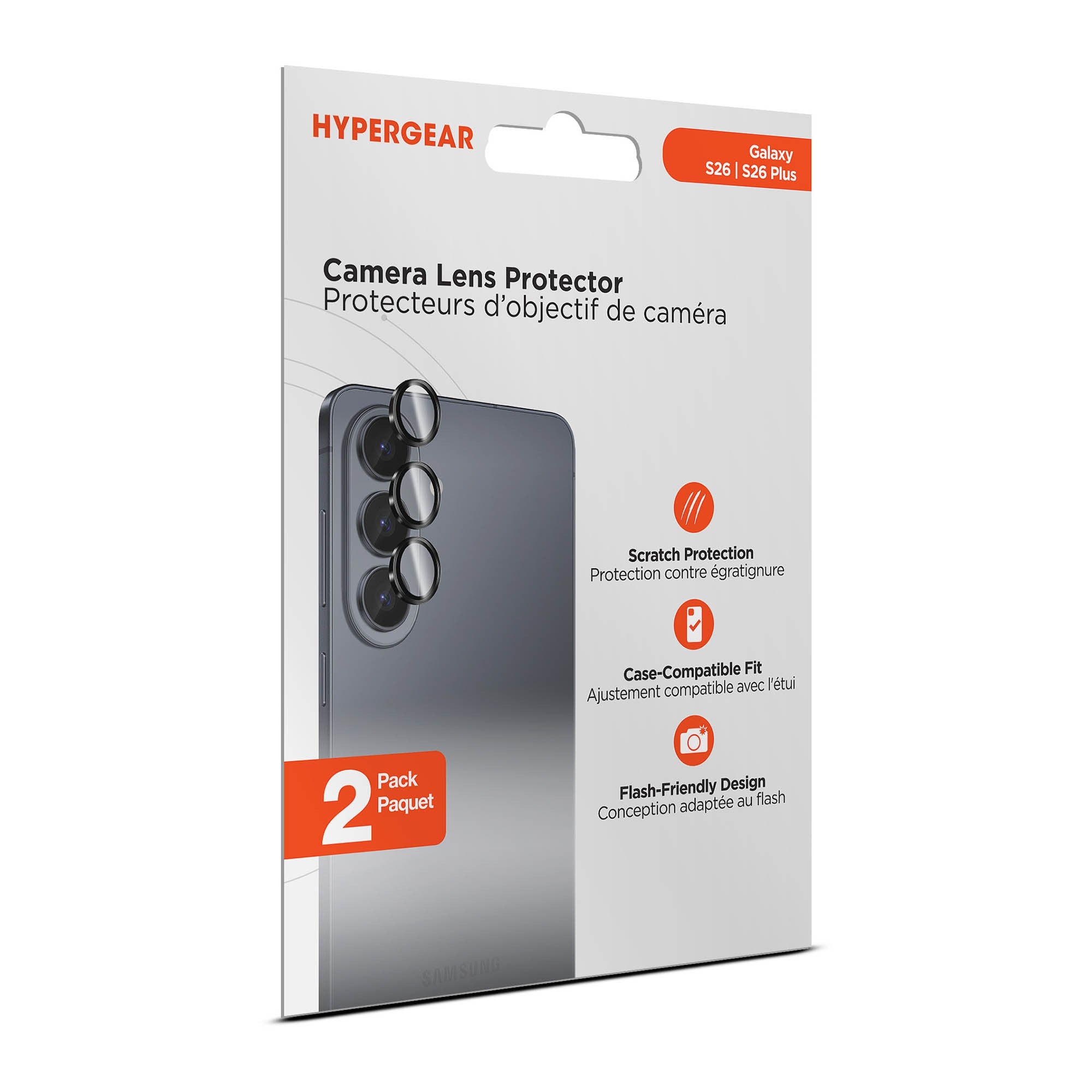 Samsung Galaxy S26/S26+ HyperGear Tempered Glass Camera Rings Lens Protection - 2 Pack - 15-15344