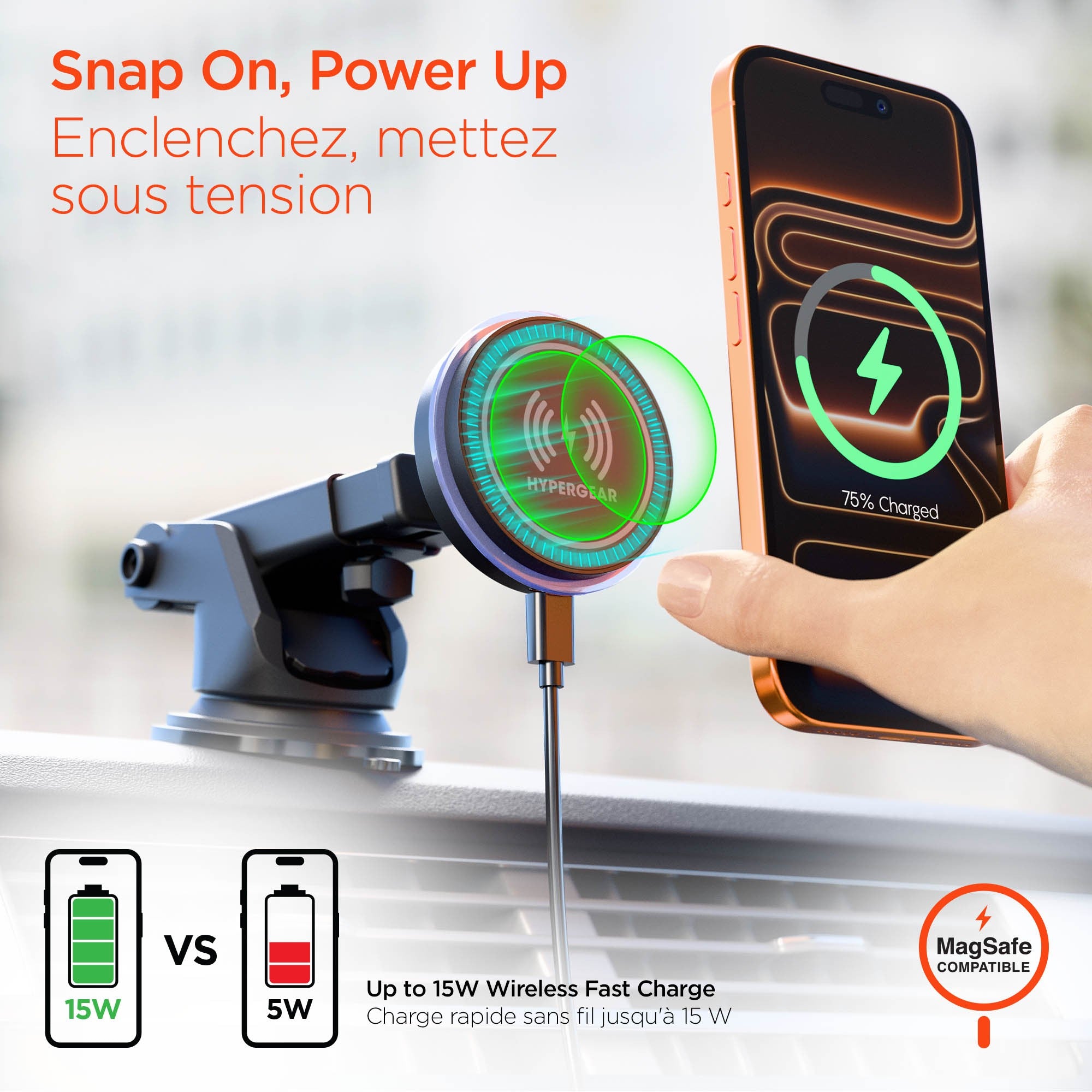 HyperGear MaxCharge Wireless Charging Vehicle Mount Kit Compatible w/MagSafe - 15-15425