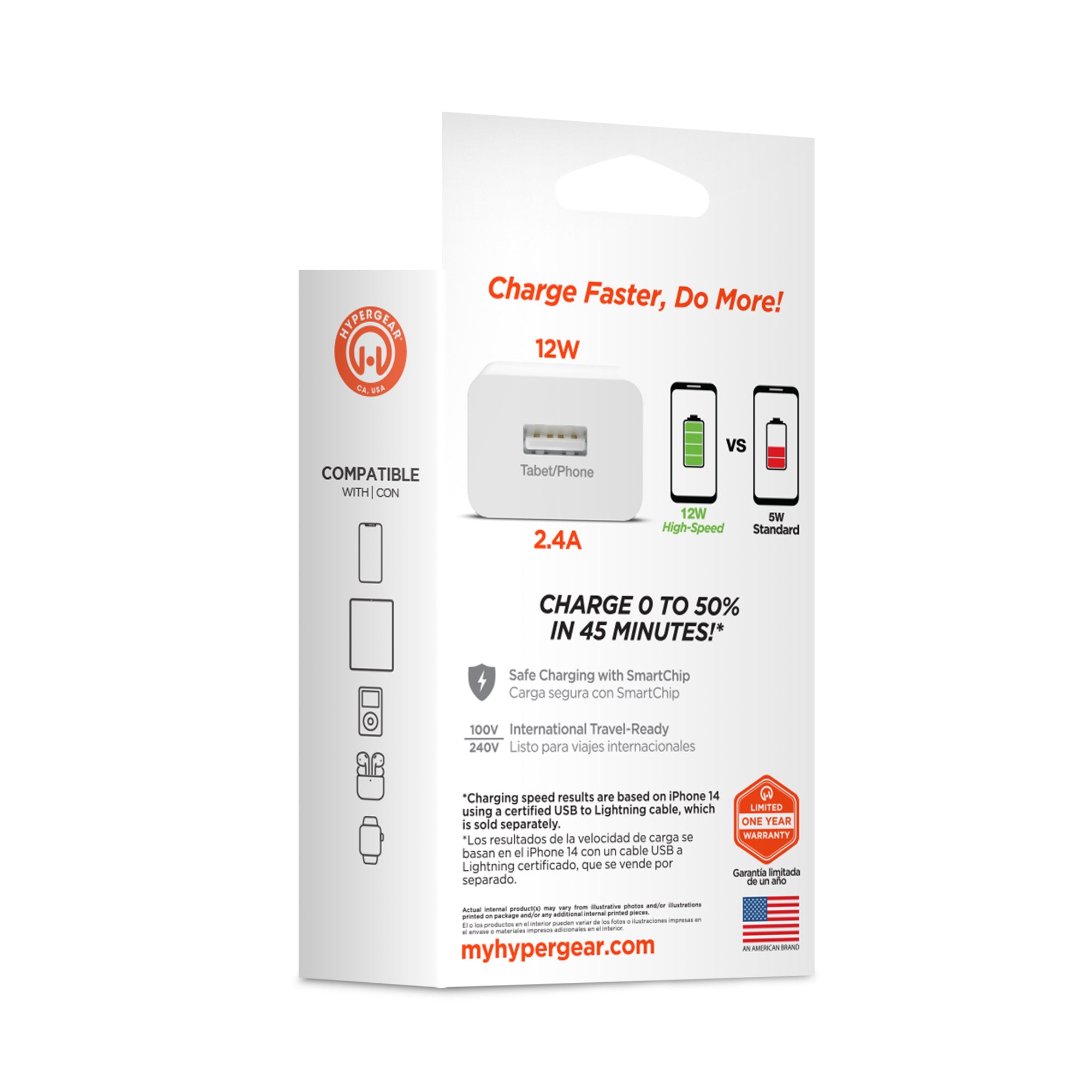 HyperGear 12W USB-A Wall Charger Hub - White - 15-15429