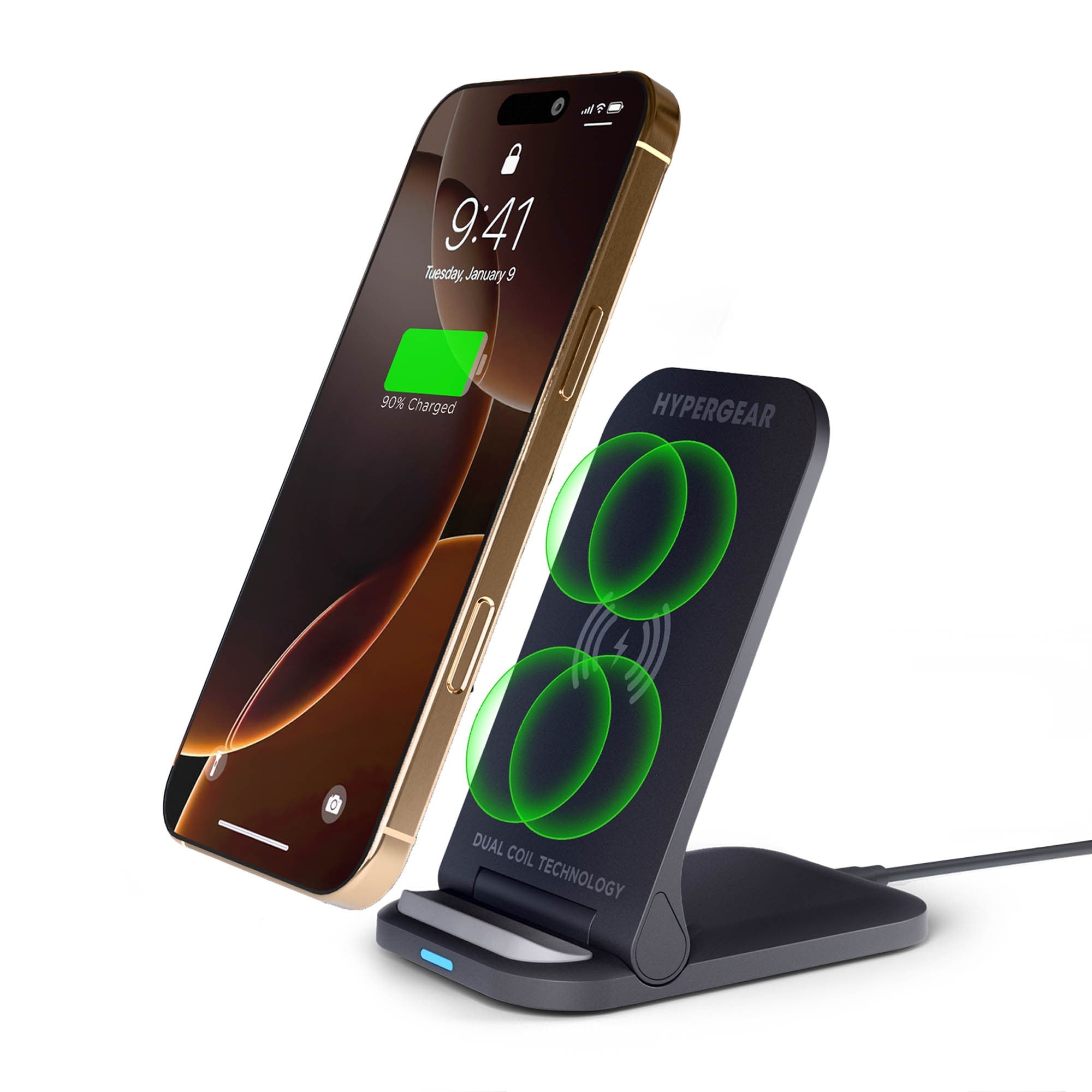 HyperGear 15W Fast Charge Foldable Wireless Charger Desktop Stand w/ Wall Charger - 15-15442