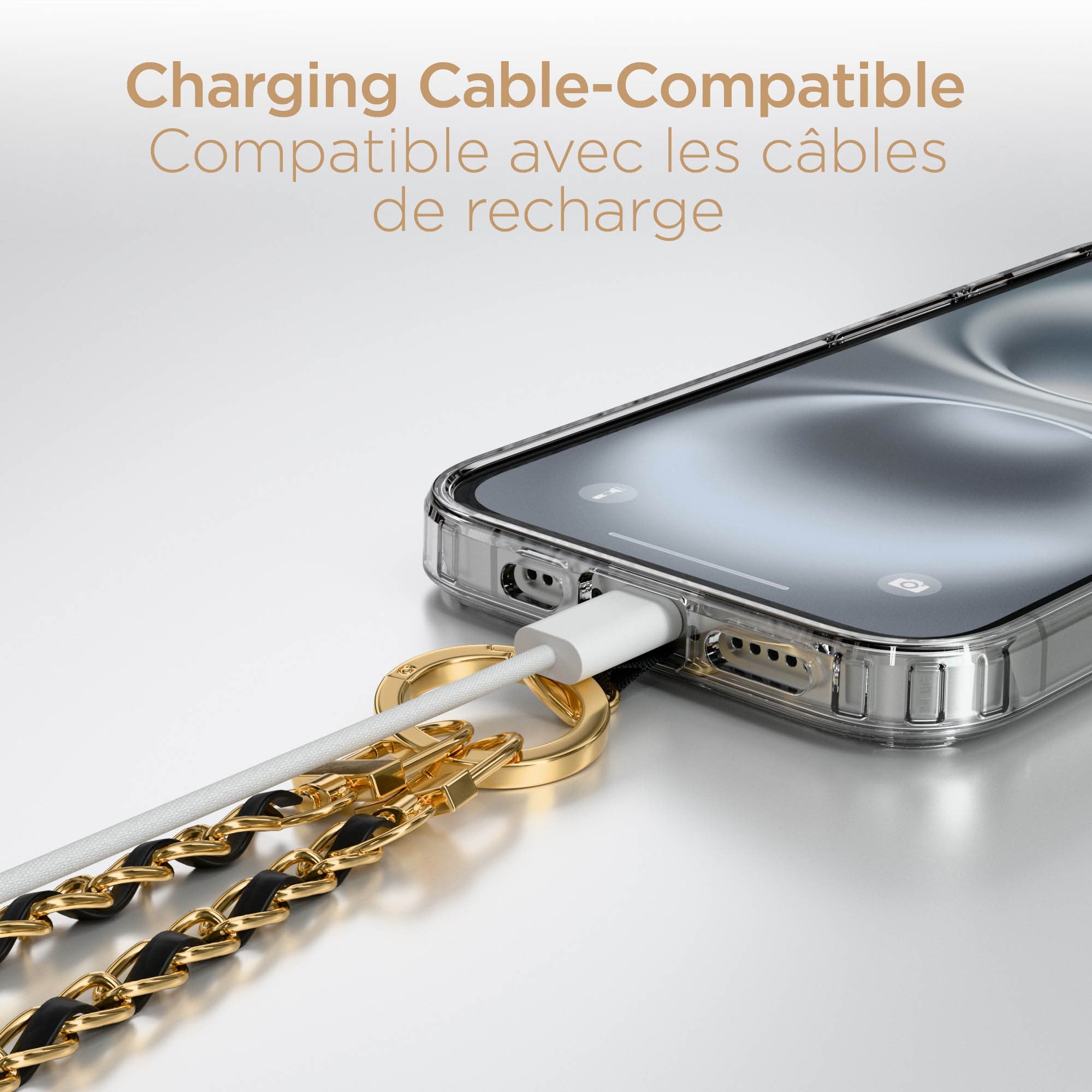 HyperGear TECHcessories Universal Crossbody Phone Strap - Gold Chain Black Vegan Leather - 15-15445