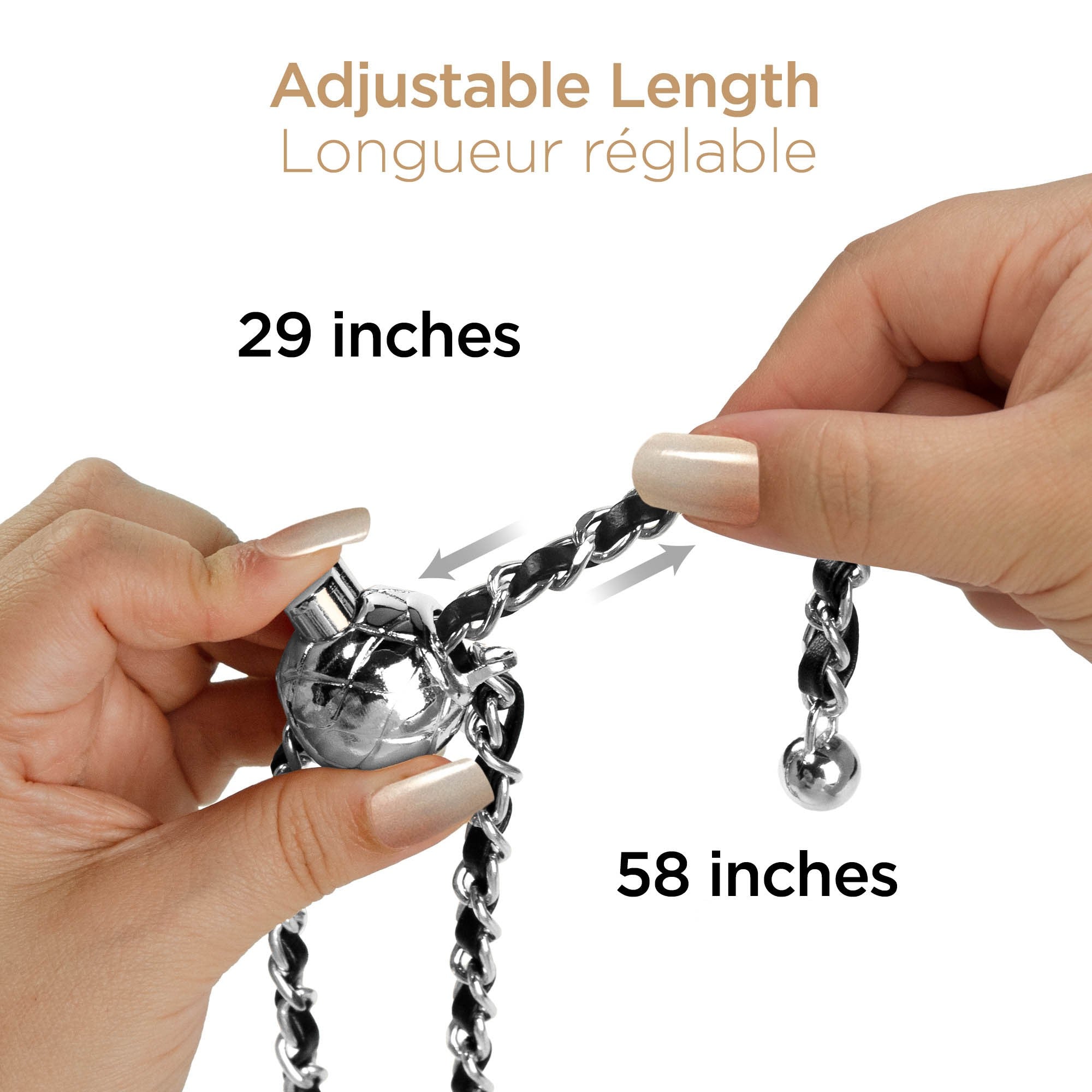 HyperGear TECHcessories Universal Crossbody Phone Strap - Silver Chain Black Vegan Leather - 15-15446