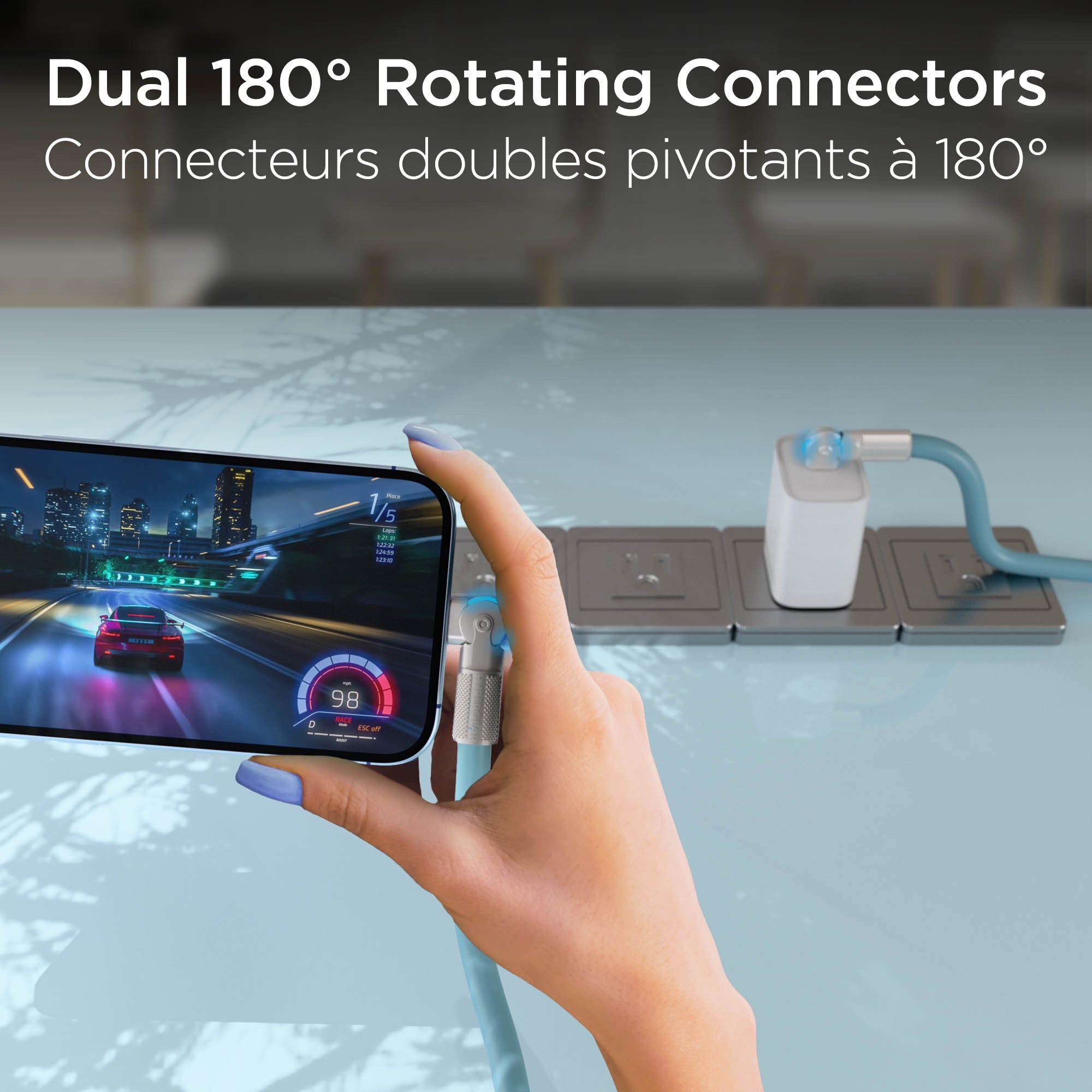 HyperGear 6 ft. 180cm USB-C to USB-C Chunky 180 Rugged Cable w/Rotating Connectors - Blue - 15-15460