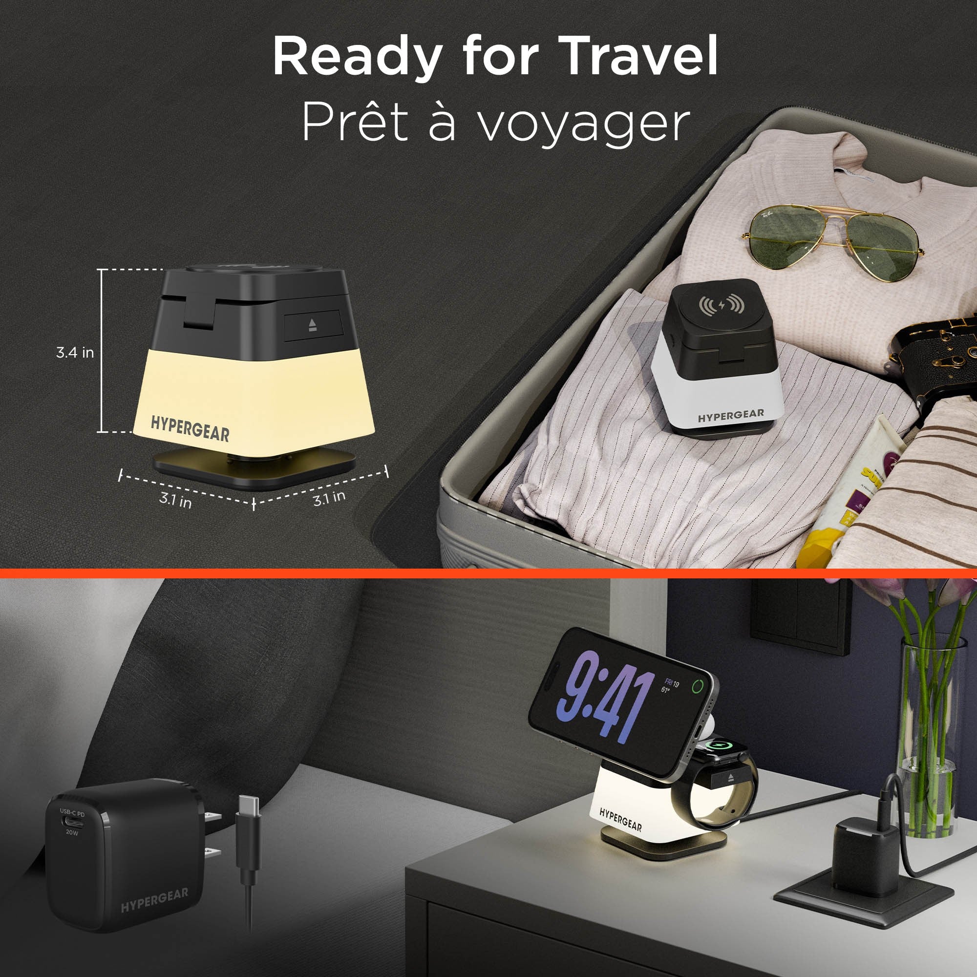 HyperGear 15W PowerFold Cube 3-in-1 Wireless Charging Stand Compatible w/ Magsafe + Watch - 15-15464