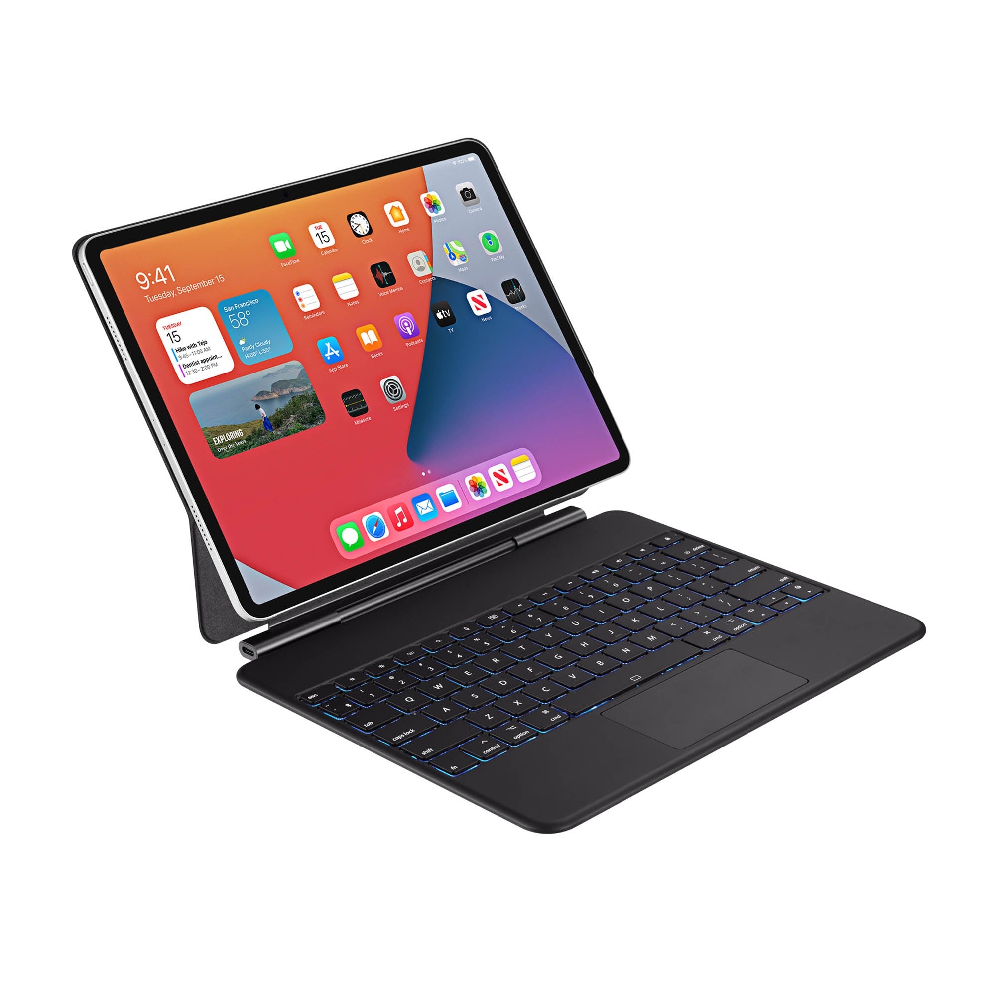 iPad Pro 12.9 (2018-2022) Adesso EasyTouch BT Keyboard Folio w/Touchpad - Black - 15-15547