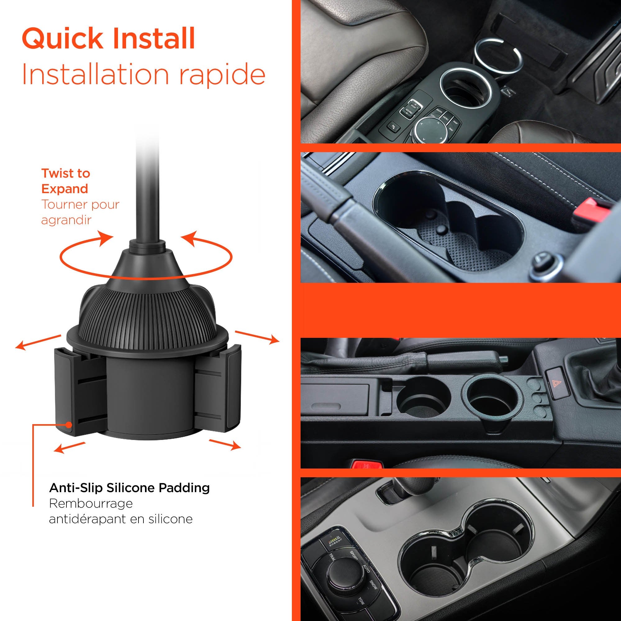 HyperGear EZ Grip 15W Wireless Fast Charging Cup Holder Phone Mount - Black - 15-15759